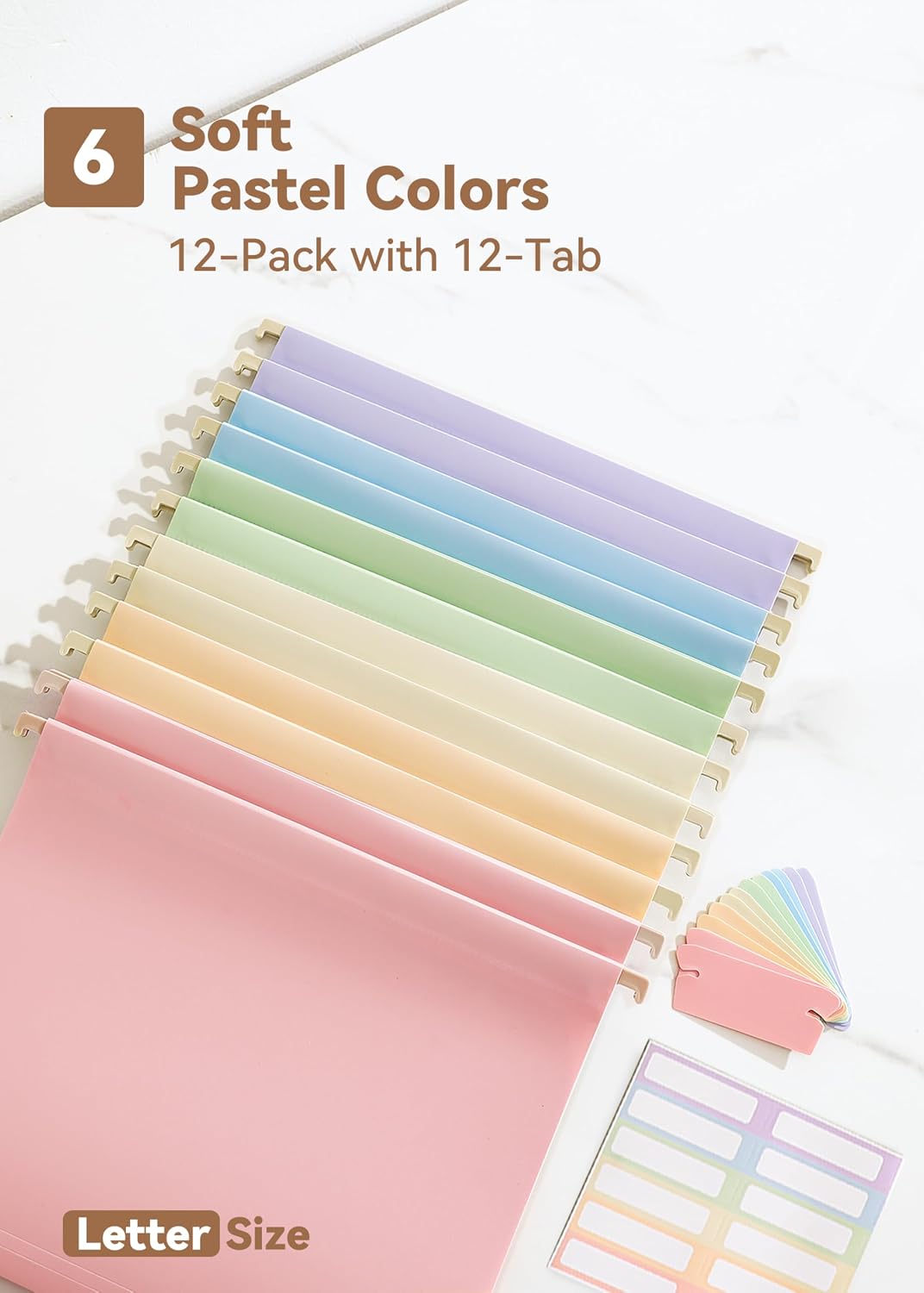 SortRax Plastic Hanging File Folders, Letter Size, Tear-Resistant, Pastel