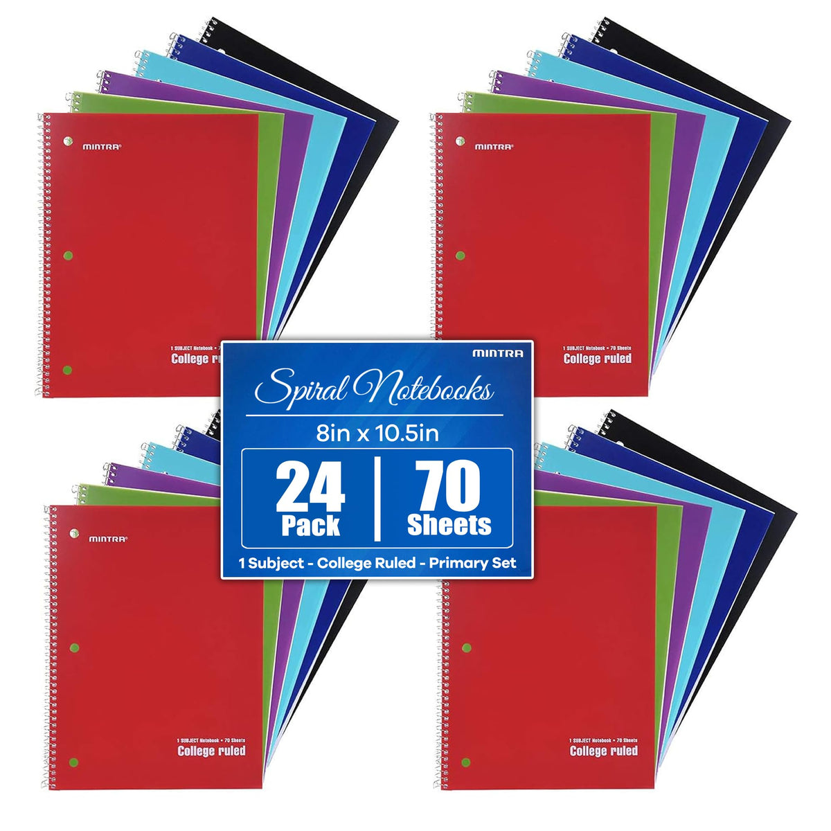 Mintra Office Spiral Notebooks, Wirebound, Journals for School, Work, Business, Aesthetic Stationery, Writing Pads, Teacher & Student Supplies (6, Pastel, College)
