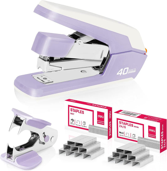 Deli Effortless Desktop Stapler, Heavy Duty Stapler, Violet