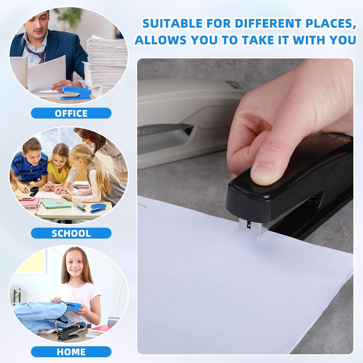 Zubebe 6 Pcs Desktop Stapler School College Office, Black, Blue, Gray