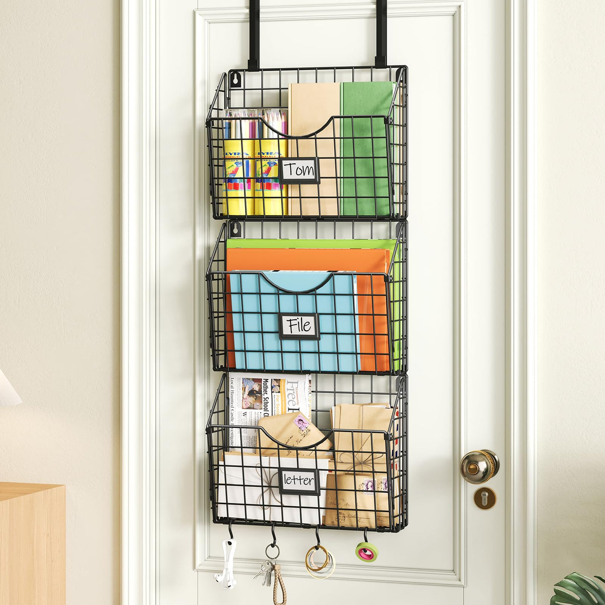 X-cosrack 3-Tier Detachable Hanging Wall Files, Wall Mounted Mail Basket