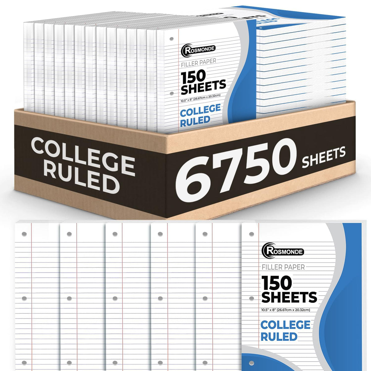 Rosmonde 450 Sheets Loose Leaf Paper, 3 Pack, College Ruled Filler Paper