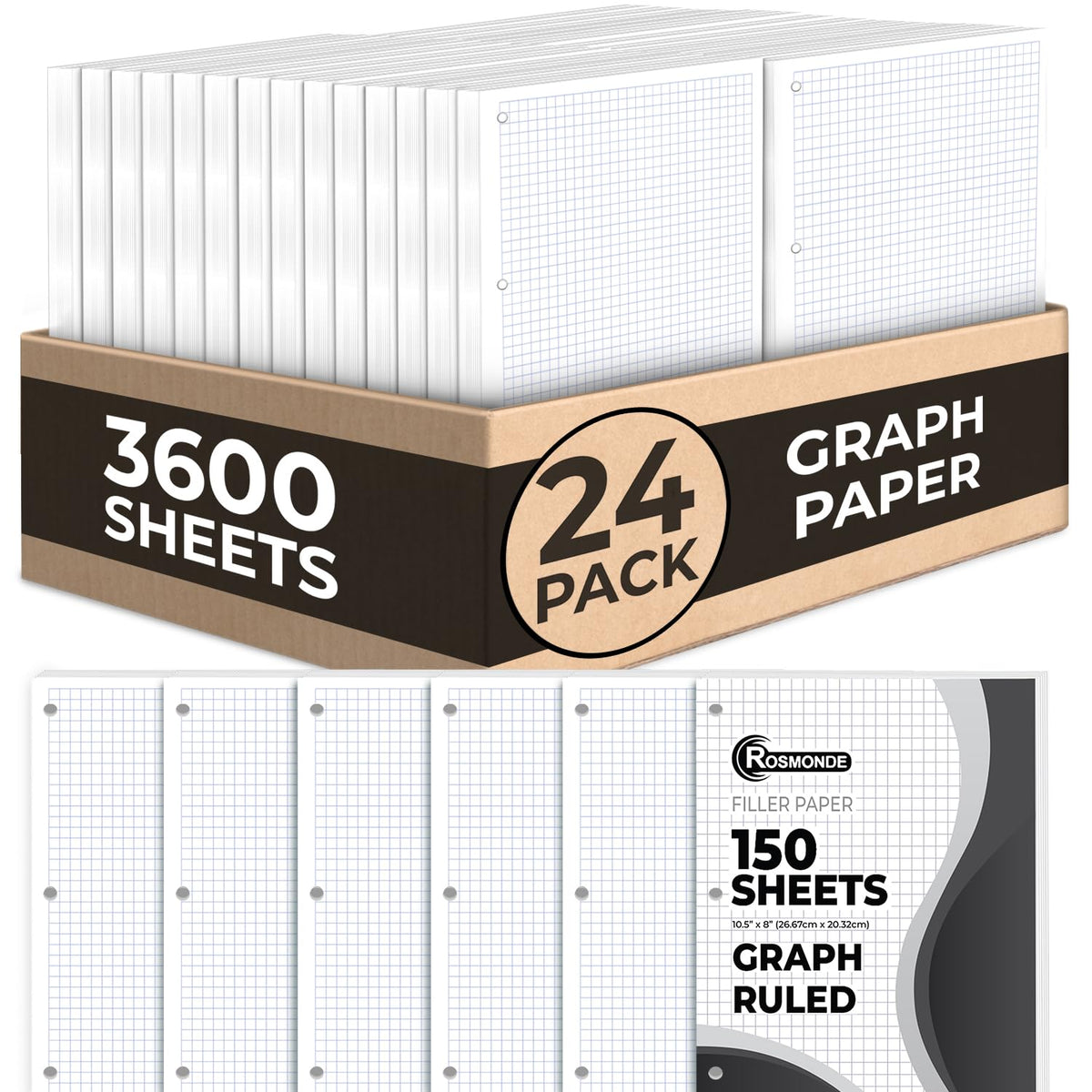 Rosmonde 450 Sheets Loose Leaf Paper, 3 Pack, College Ruled Filler Paper