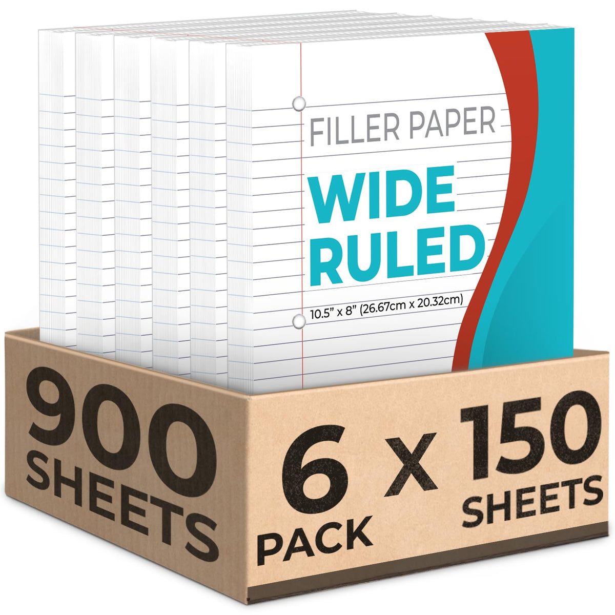 Rosmonde 900 Sheets Loose Leaf Paper, 6 Pack, Wide Ruled Filler Paper