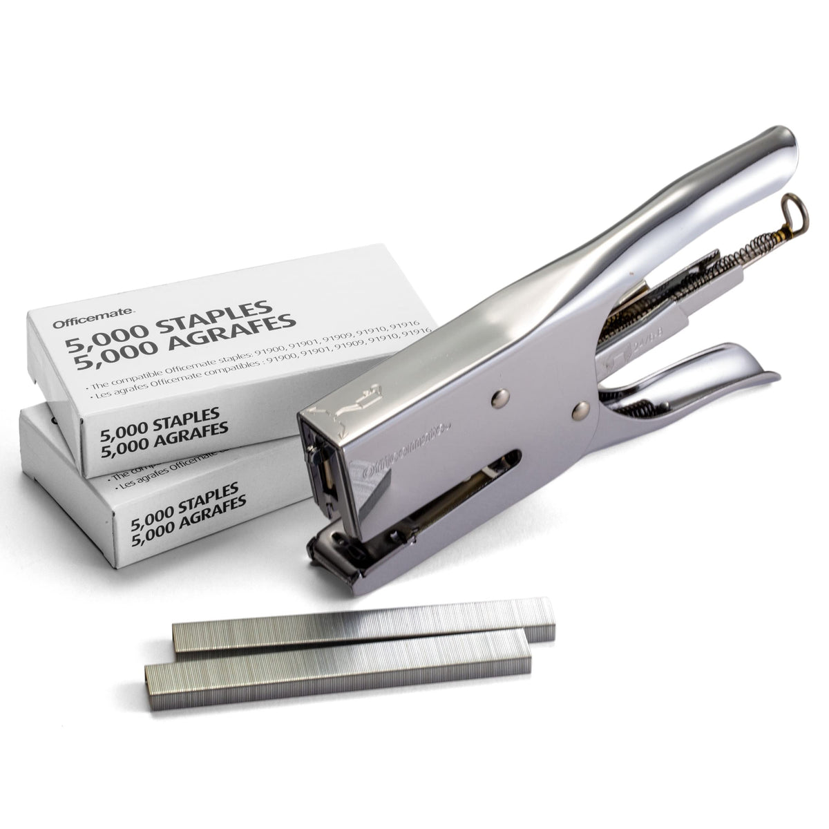 Officemate Classic Plier Stapler Bundle -Includes 10,000 Staples, Quick Rear Spring Loading Stapler, Office Supplies for Desk, Home and School, All-Metal Construction, Silver