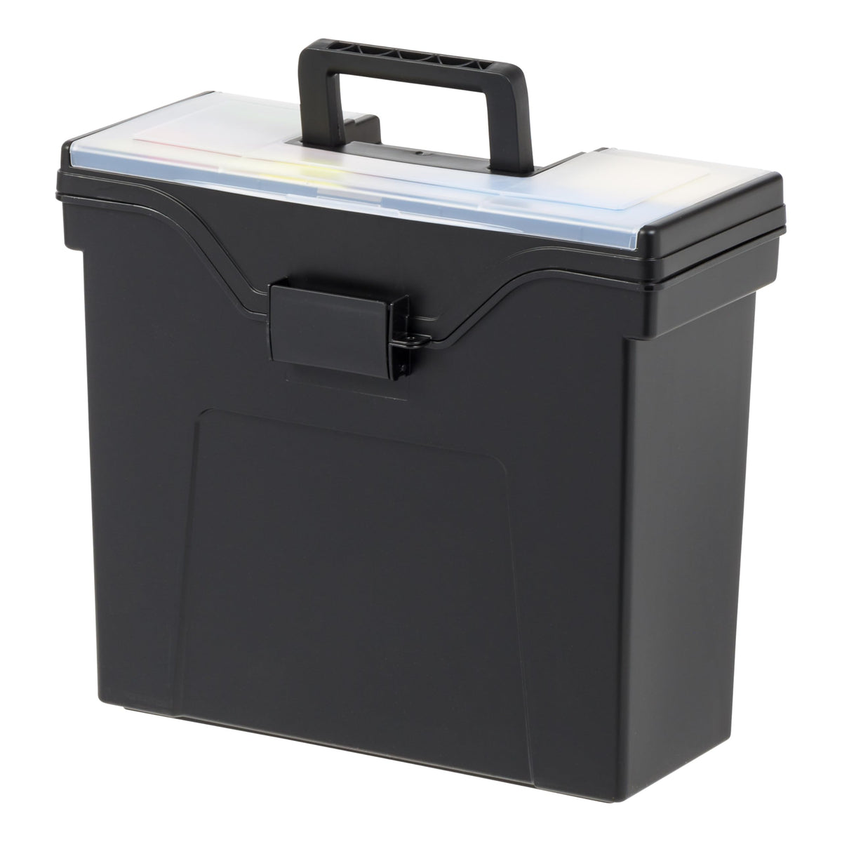 IRIS USA File Box Organizer with Lid, Letter File, Portable Handle, Black