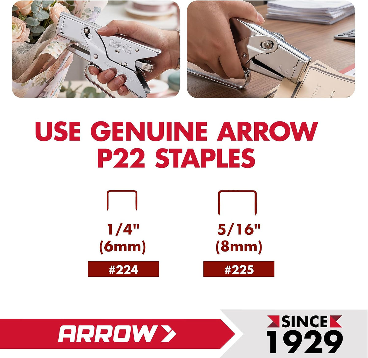 Arrow Fastener P22 Heavy Duty Handheld Plier Stapler for Crafts, Office, and Insulation, Uses 1/4-Inch and 5/16-Inch Staples