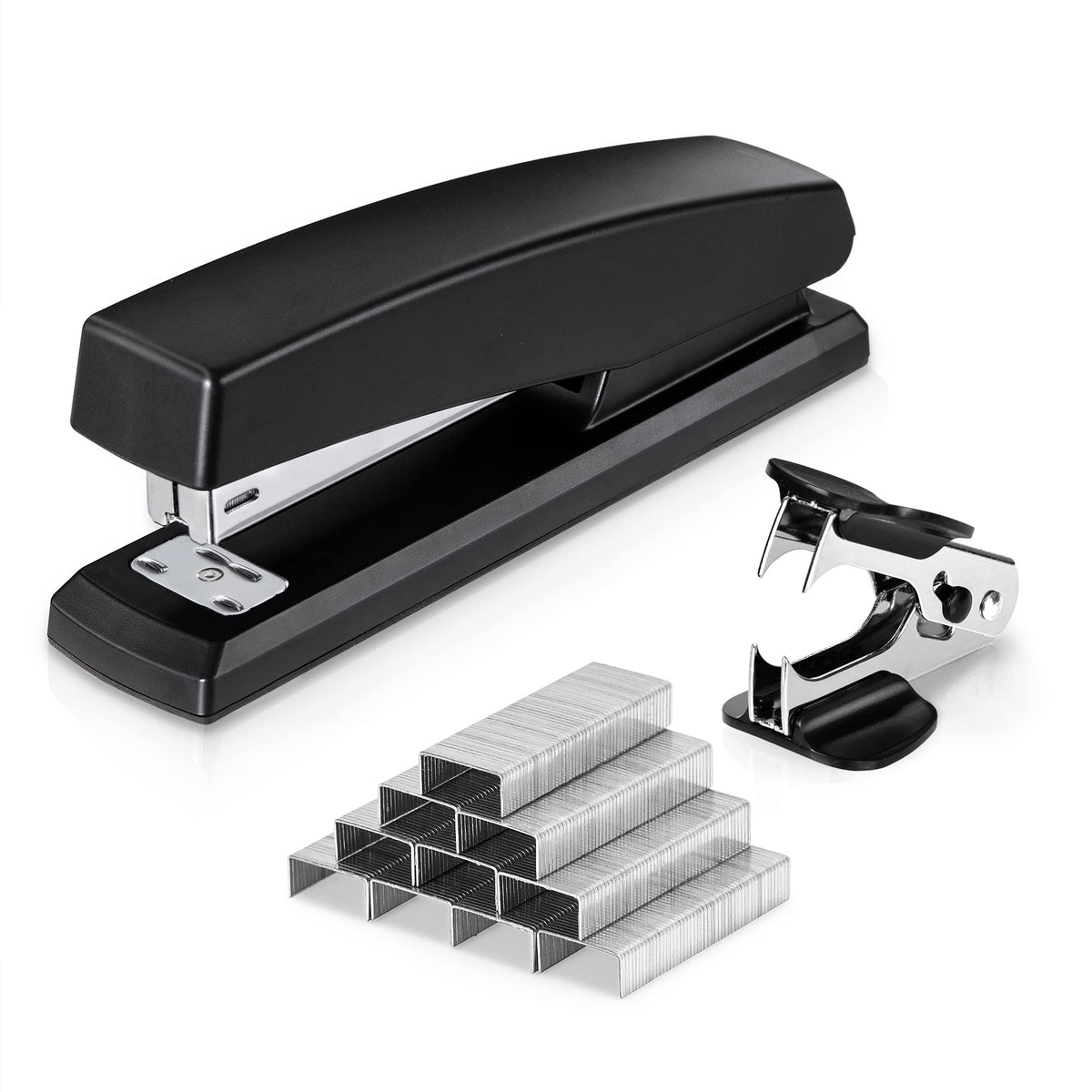 Deli Stapler, 2000 Staples and 2 Staple Removers, 2 Pack, Black