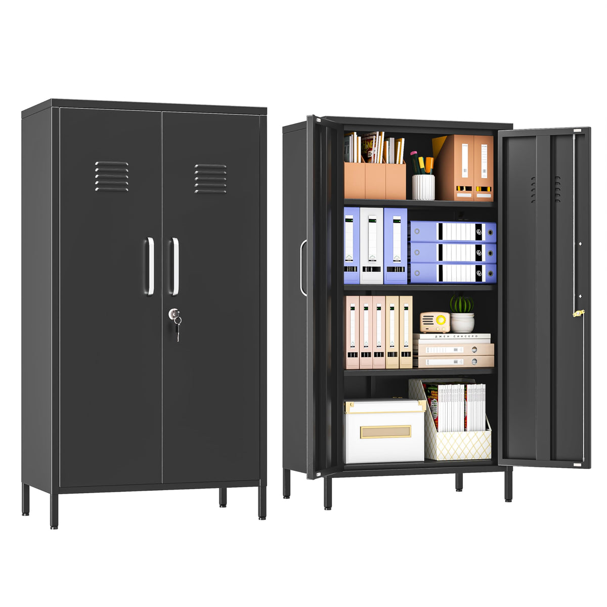 2 Drawer Metal File Cabinet with Lock,Lateral Filing Storage Cabinets,Steel Wide File Organization for Legal/Letter/A4/F4 Size with Hanging Files&Key,Lockable Printer Stand for Home Office, Black