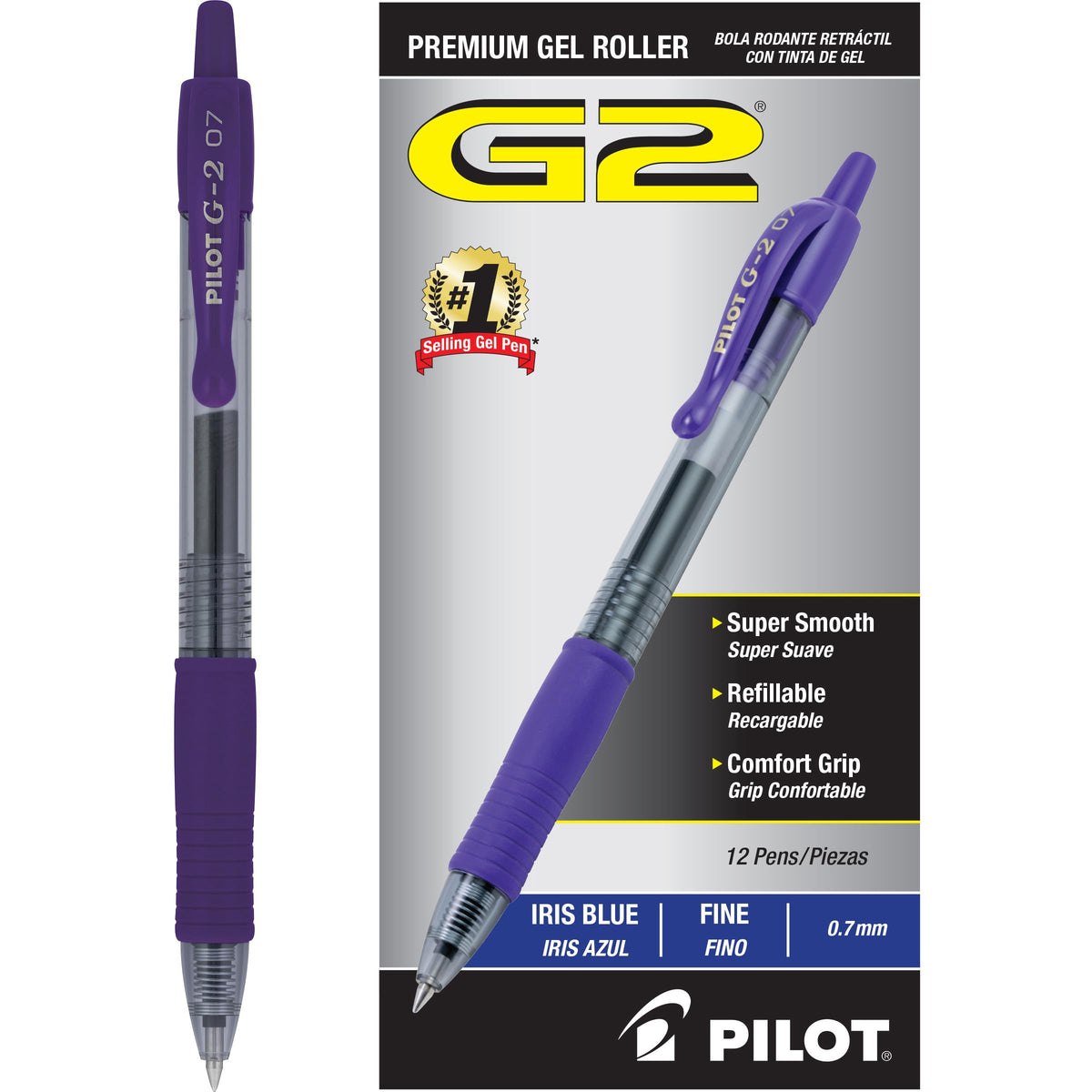 PILOT G2 Premium Rolling Ball Gel Pens, Fine Point, Black Ink, 12 Count