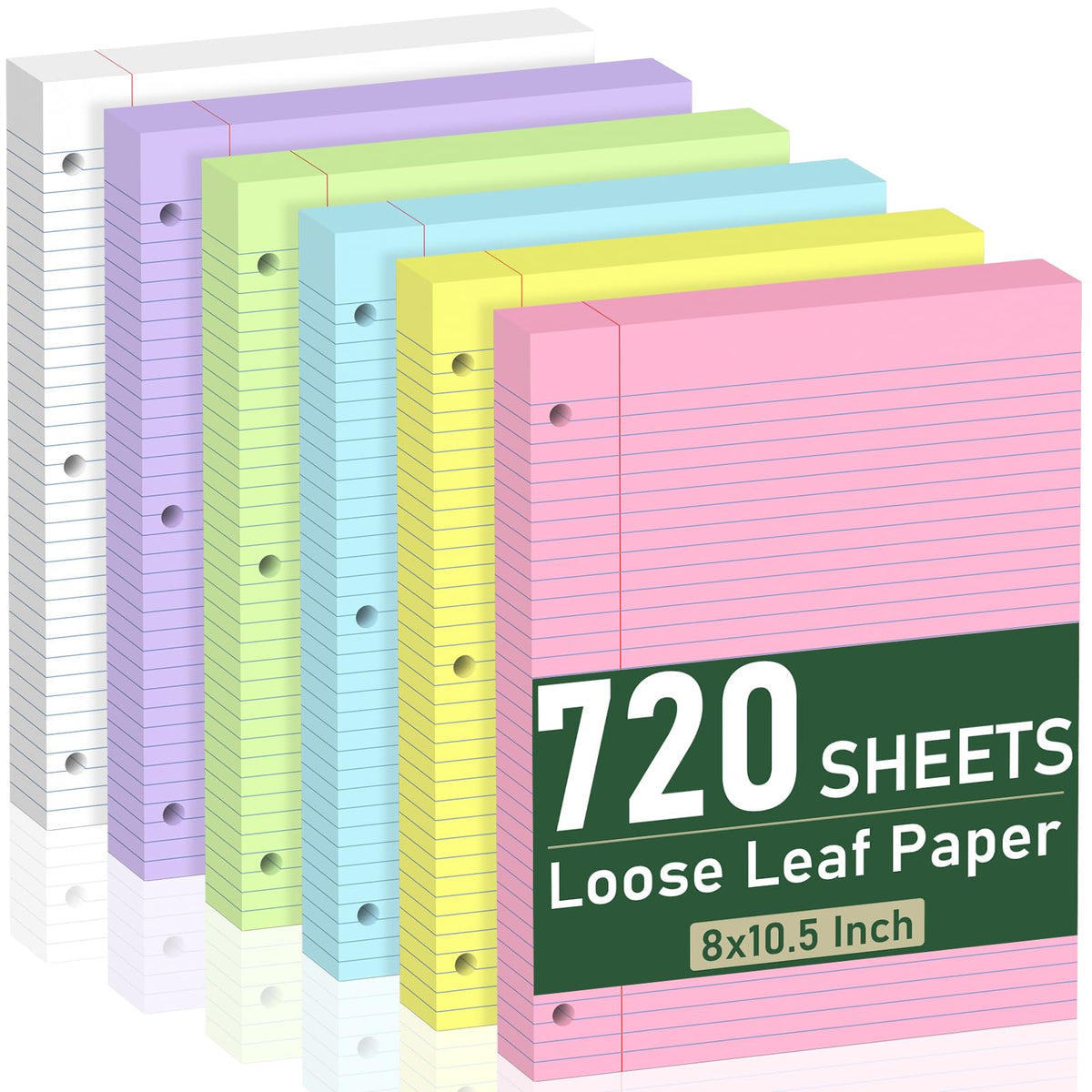 6 Pack Loose Leaf Paper, 130 Sheets Notebook, 8 x 10.5 Filler Paper Pads