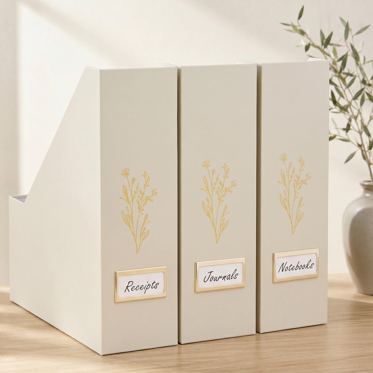 Beautiful Magazine Holder Set of 3 - Sturdy File Holder for Desk or Shelves