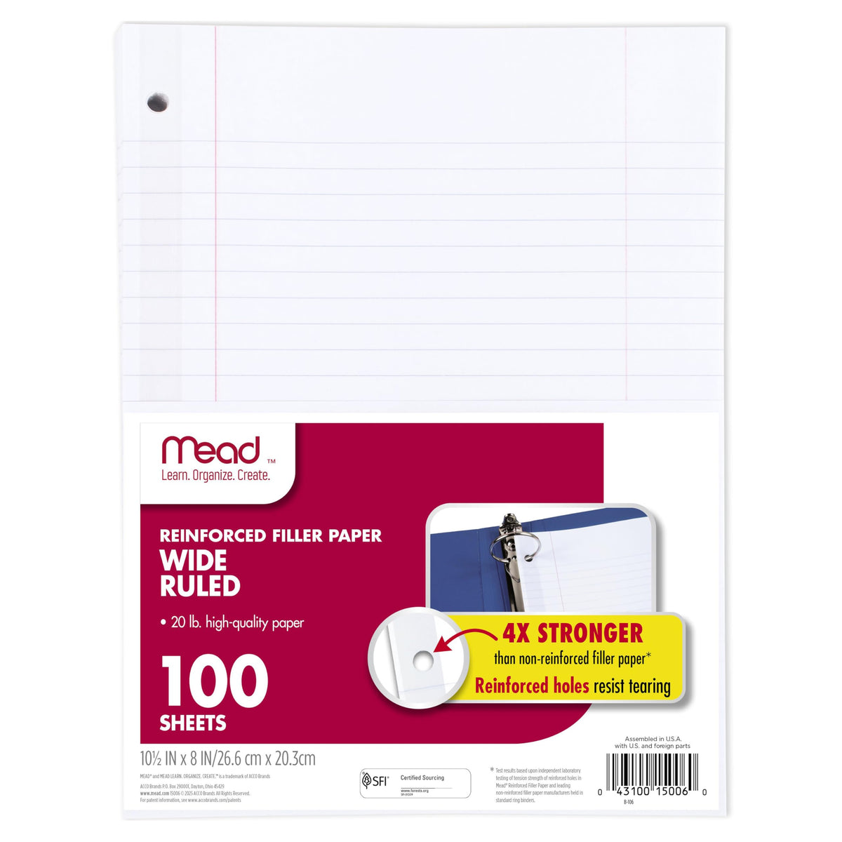 Mead Loose Leaf Paper, Wide Ruled Filler Notebook Paper, 8" x 10-1/2", 400 Sheets, Fits 3-Ring Binder (150036-ECM)