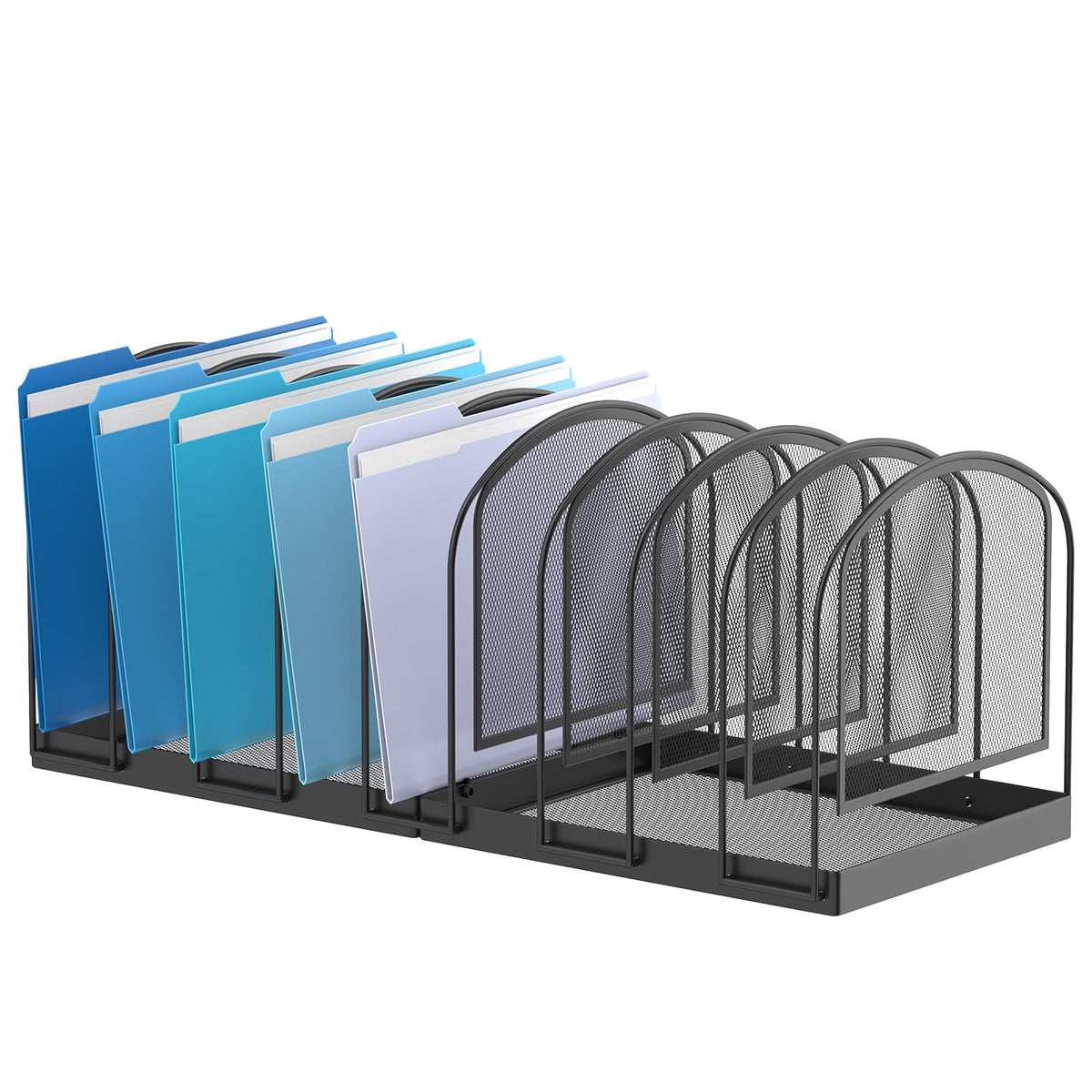 SUPEASY 5-Section File Organizer for Desk, Metal File Folder Holder, Black