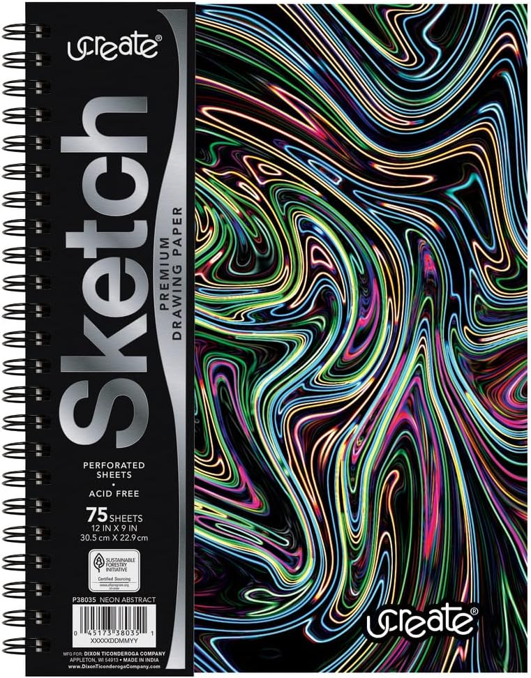 UCreate Poly Cover Sketch Book, Heavyweight, 9" x 12", Black, 75 Sheets
