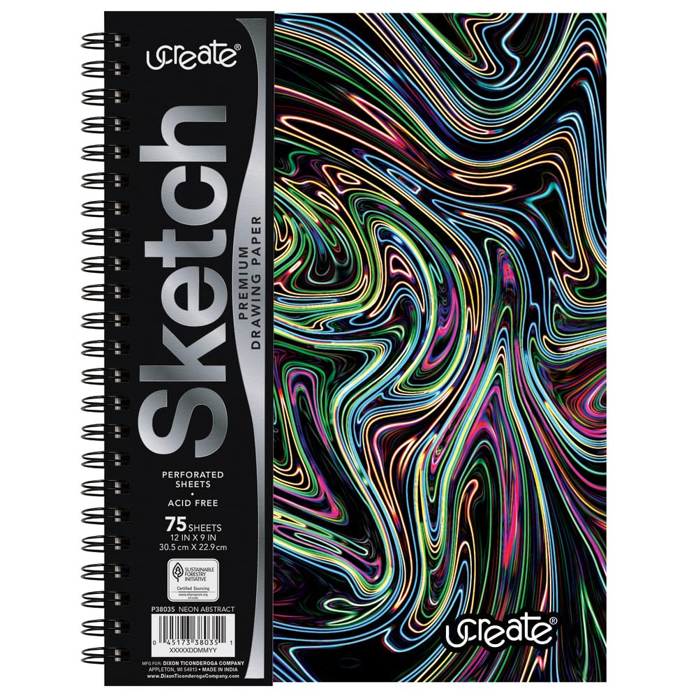 UCreate Poly Cover Sketch Book, Heavyweight, 9" x 12", Black, 75 Sheets