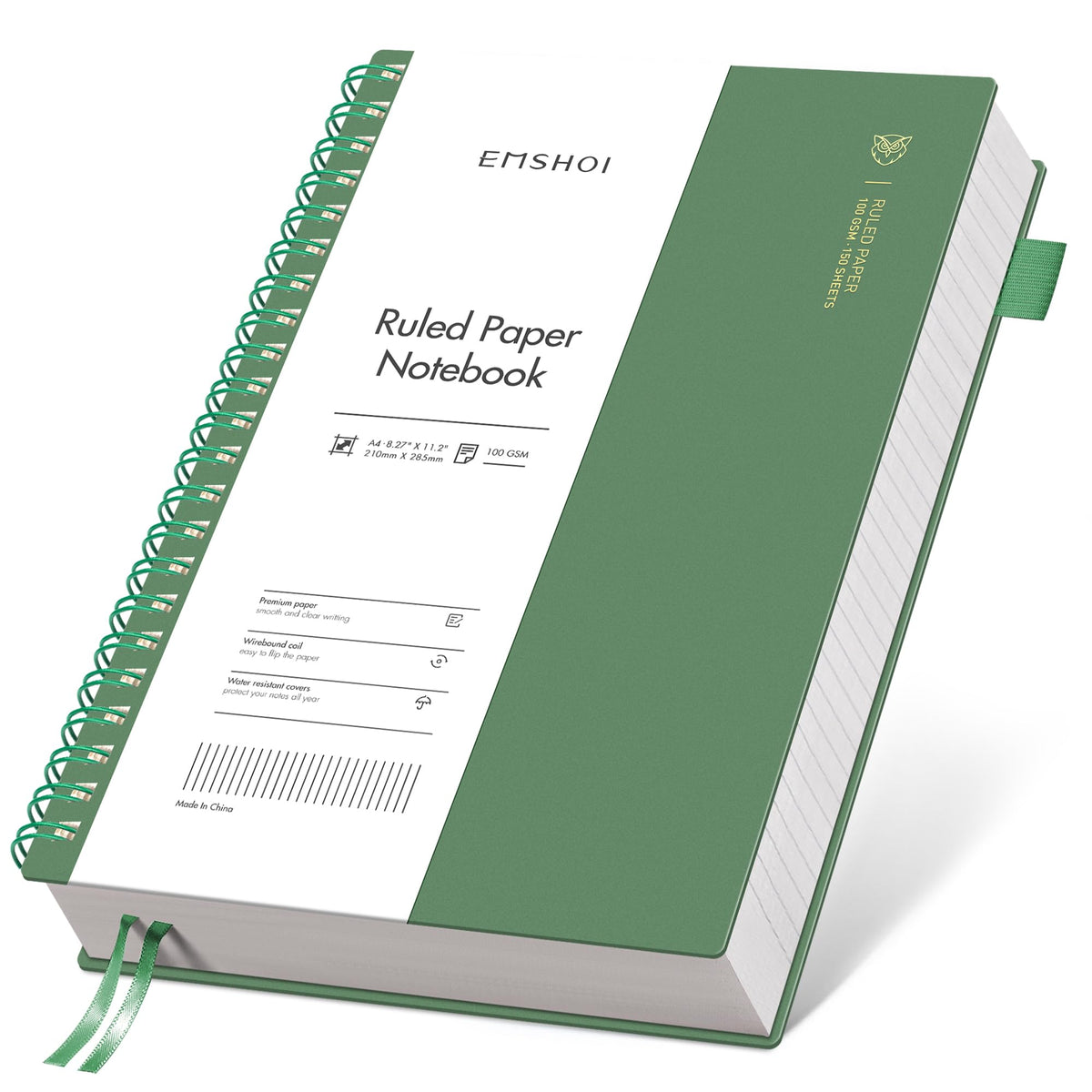 EMSHOI Lined Spiral Journal Notebook, 300 Pages, A4 Size (8.2'' x 11.2'')