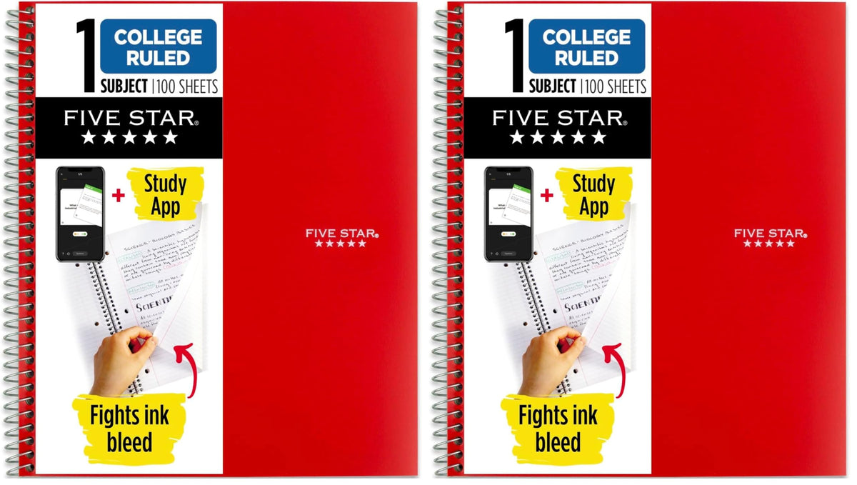 Five Star Spiral Notebook + Study App, 1 Subject, College Ruled Paper, 8.5" x 11", 100 Sheets, Blue (Color May Vary) (72565)