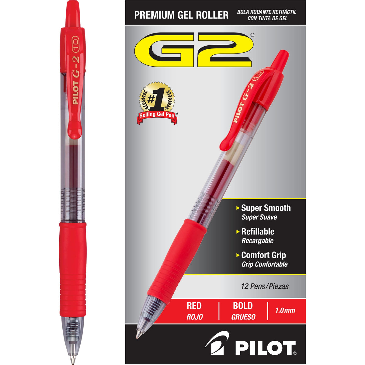 PILOT G2 Premium Gel Pens, Bold Point 1.0mm, Black Ink, 12-Pack