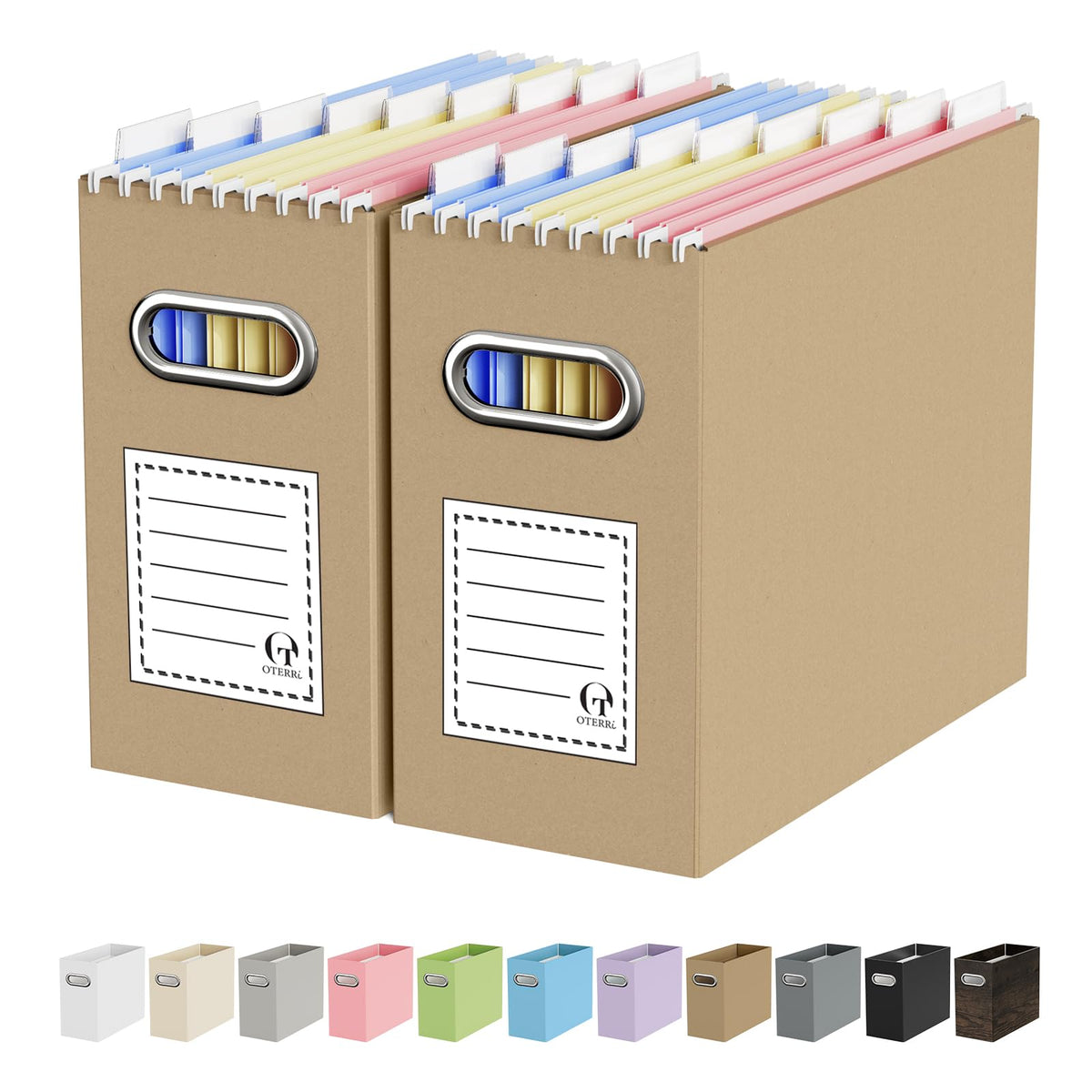 Oterri Portable Collapsible Cardboard File Box with Handle for Letter-Size