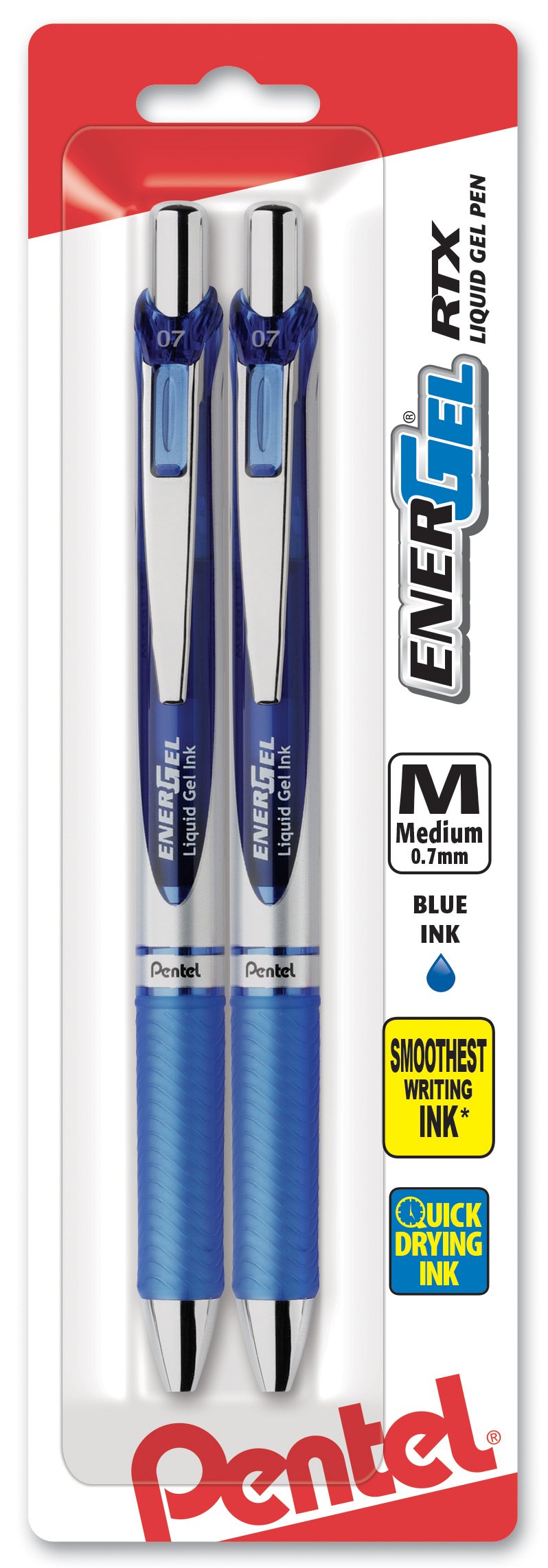 Pentel EnerGel RTX Retractable Liquid Gel Pen, (0.7mm), Medium Line, Metal Tip, Black Ink, Pack of 2 (BL77BP2A)