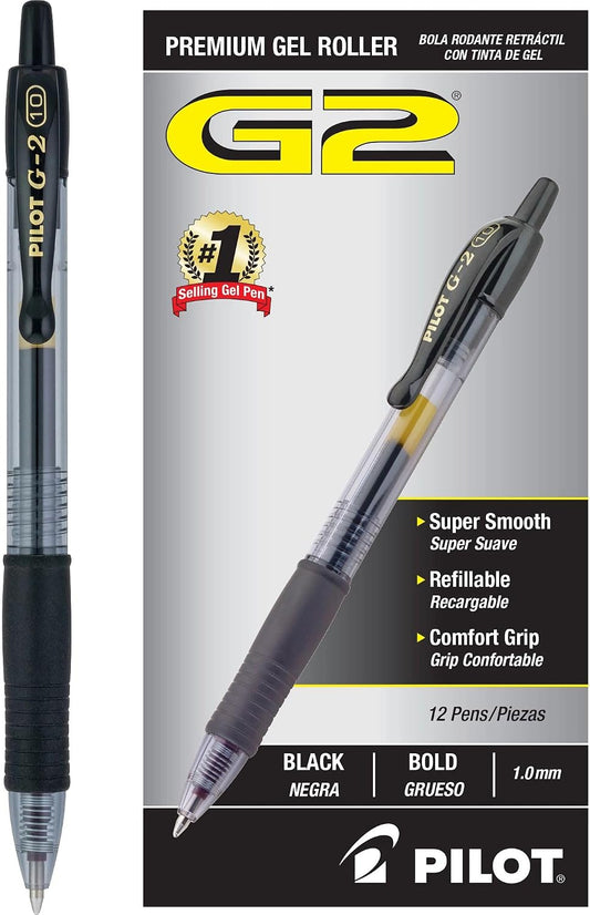 PILOT G2 Premium Gel Pens, Bold Point 1.0mm, Black Ink, 12-Pack
