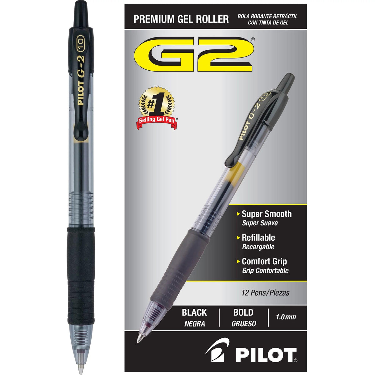 PILOT G2 Premium Gel Pens, Bold Point 1.0mm, Black Ink, 12-Pack