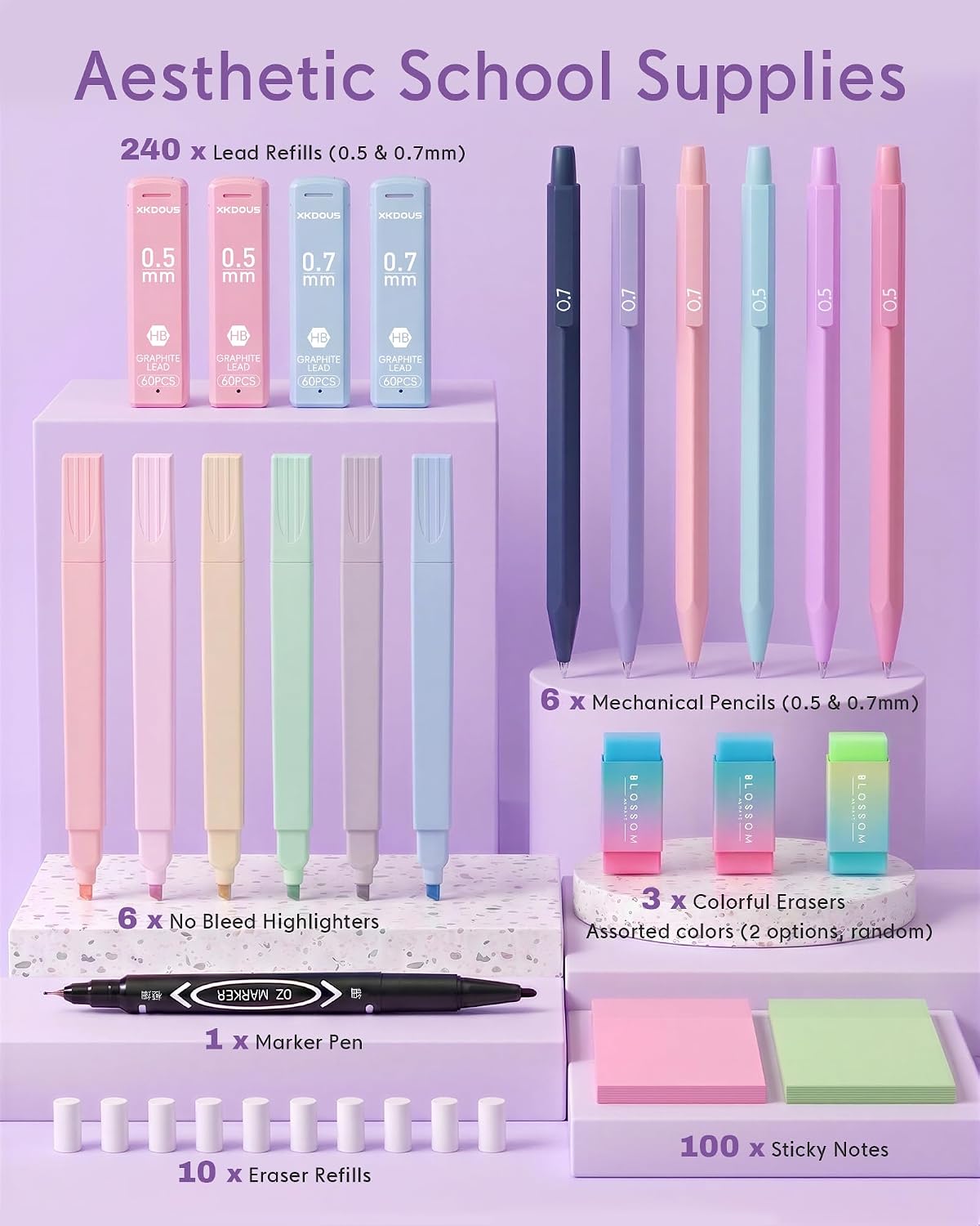 XKDOUS 23 Pcs Mechanical Pencil Set, Aesthetic Stationery Set for School