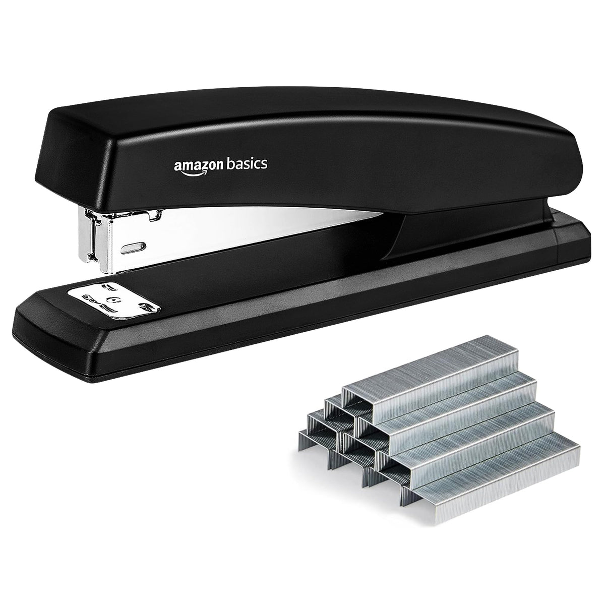 Amazon Basics Desktop Office Stapler, Lightweight, 25 Sheet Capacity, Non-Slip, Black, 3-Pack with 1000 Staples