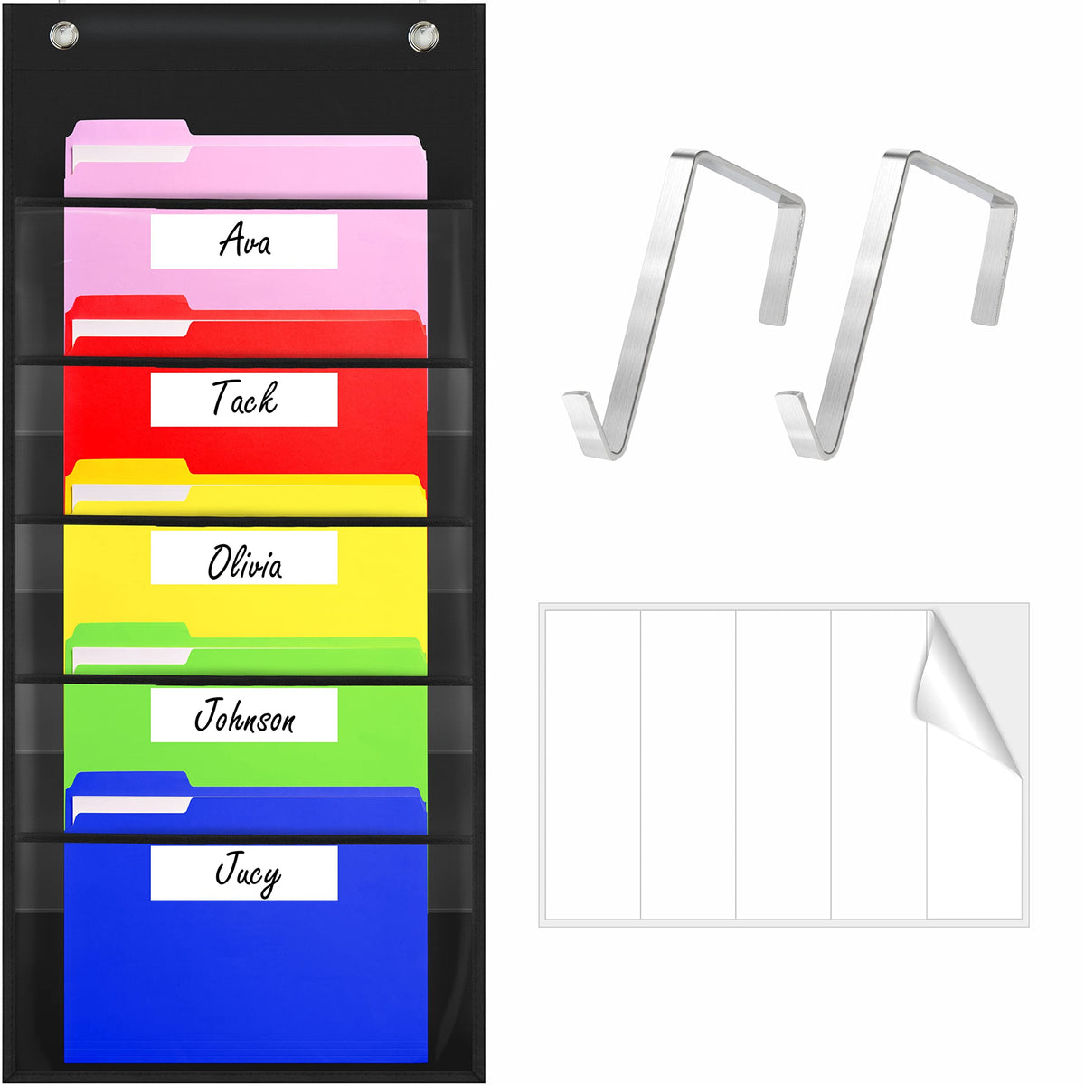 Vantasii Organization Center Pocket Chart, Wall File Organizer Folder with 30 File Pockets, 30 Dry-Erase Cards Plus 5 Over The Door Hooks and 8 Wall Hooks, 47 X 42 inch