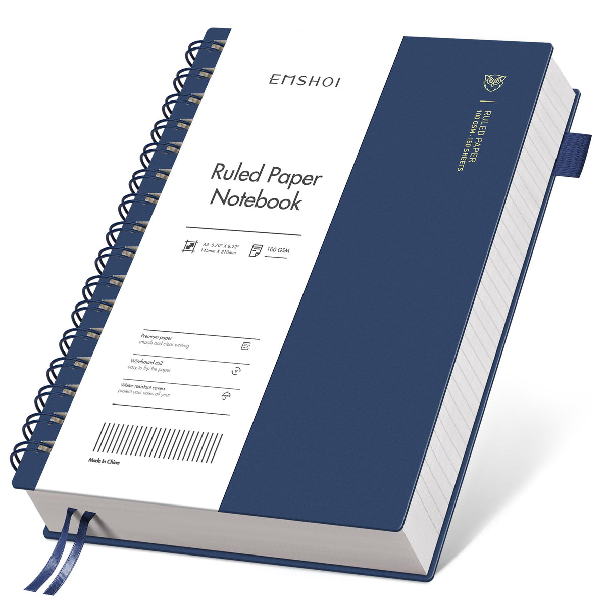 EMSHOI Lined Spiral Journal Notebook, 300 Pages, A4 Size (8.2'' x 11.2'')