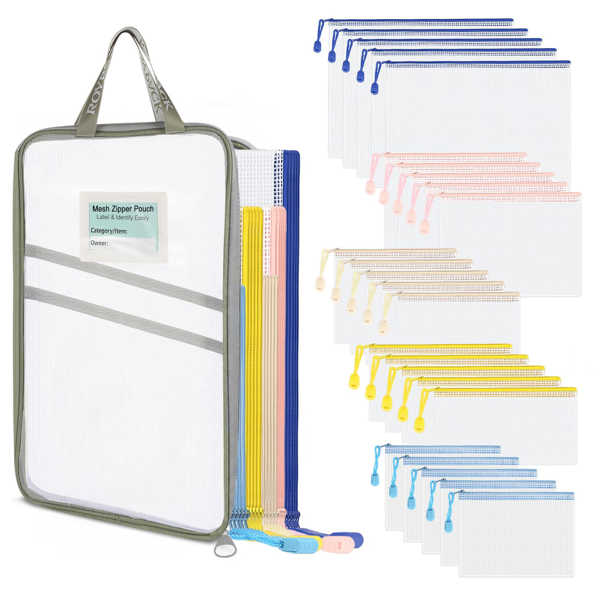 8pcs Mesh Zipper Pouches with Organizer Bag, Reusable Plastic Bag