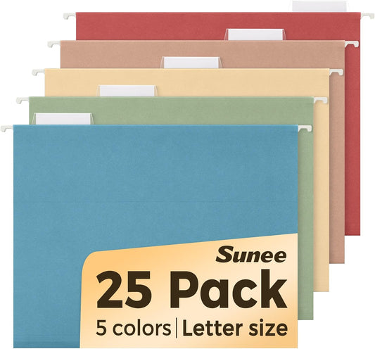 SUNEE Hanging File Folders Retro Colors, 25 Pack Letter Size File Folders with 1/5-cut Tabs, Stay Organized for Your Home and Office Bulk File and Documents