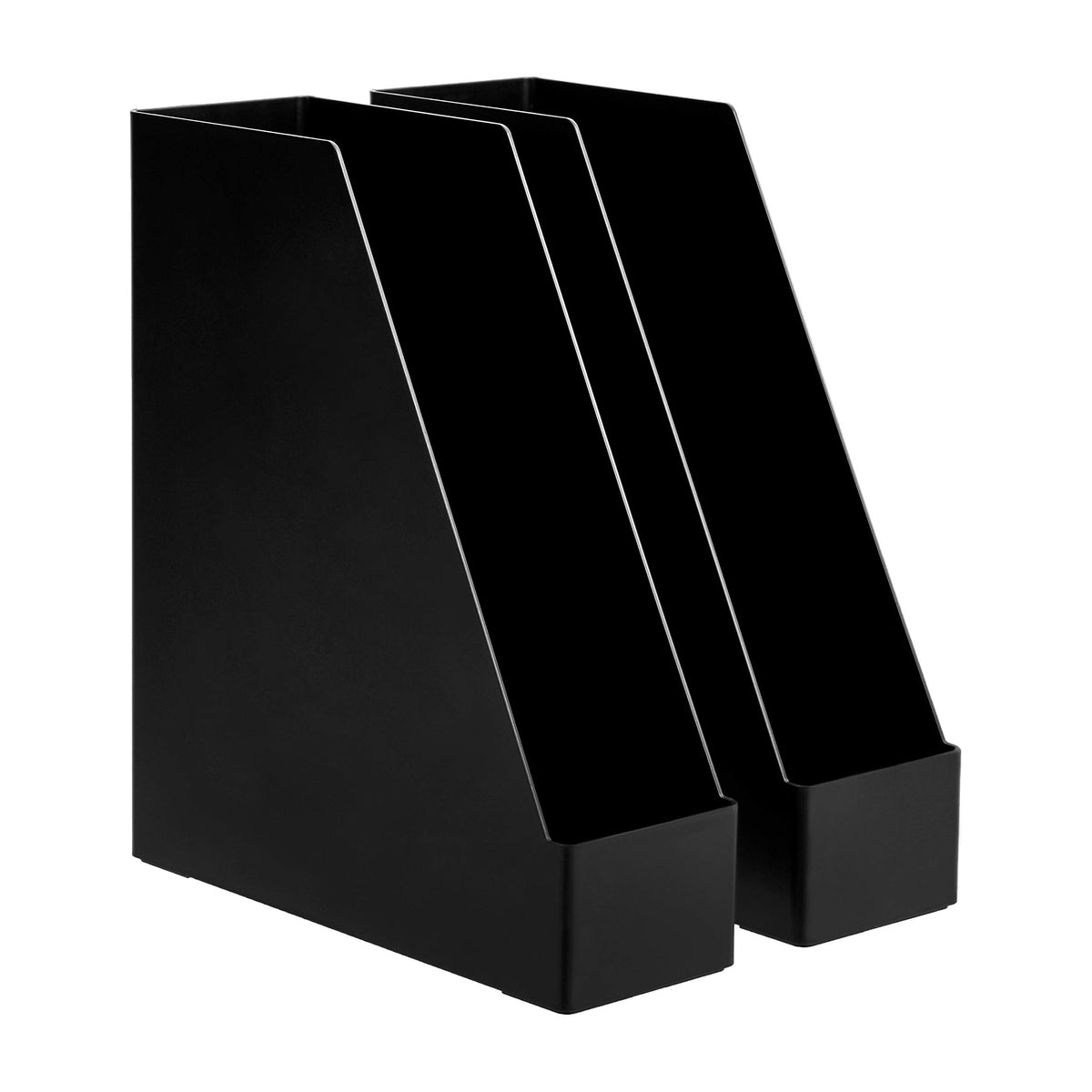 Amazon Basics Plastic Desk Organizer Magazine Rack and File Holder, Black, 2-Pack