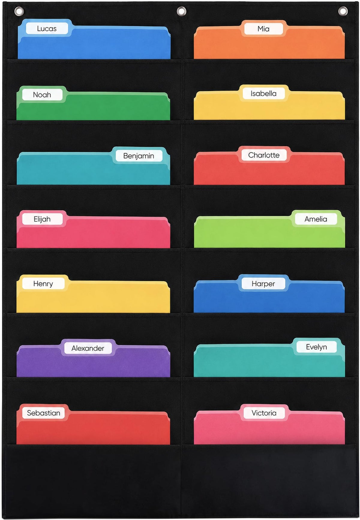 Essex Wares- 10 Pocket File Folder Pocket Chart, Black, 14" Wide x 47" Tall