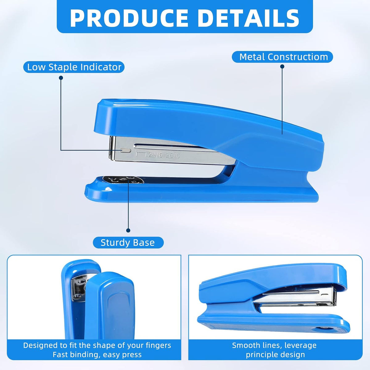 Zubebe 6 Pcs Desktop Stapler School College Office, Black, Blue, Gray