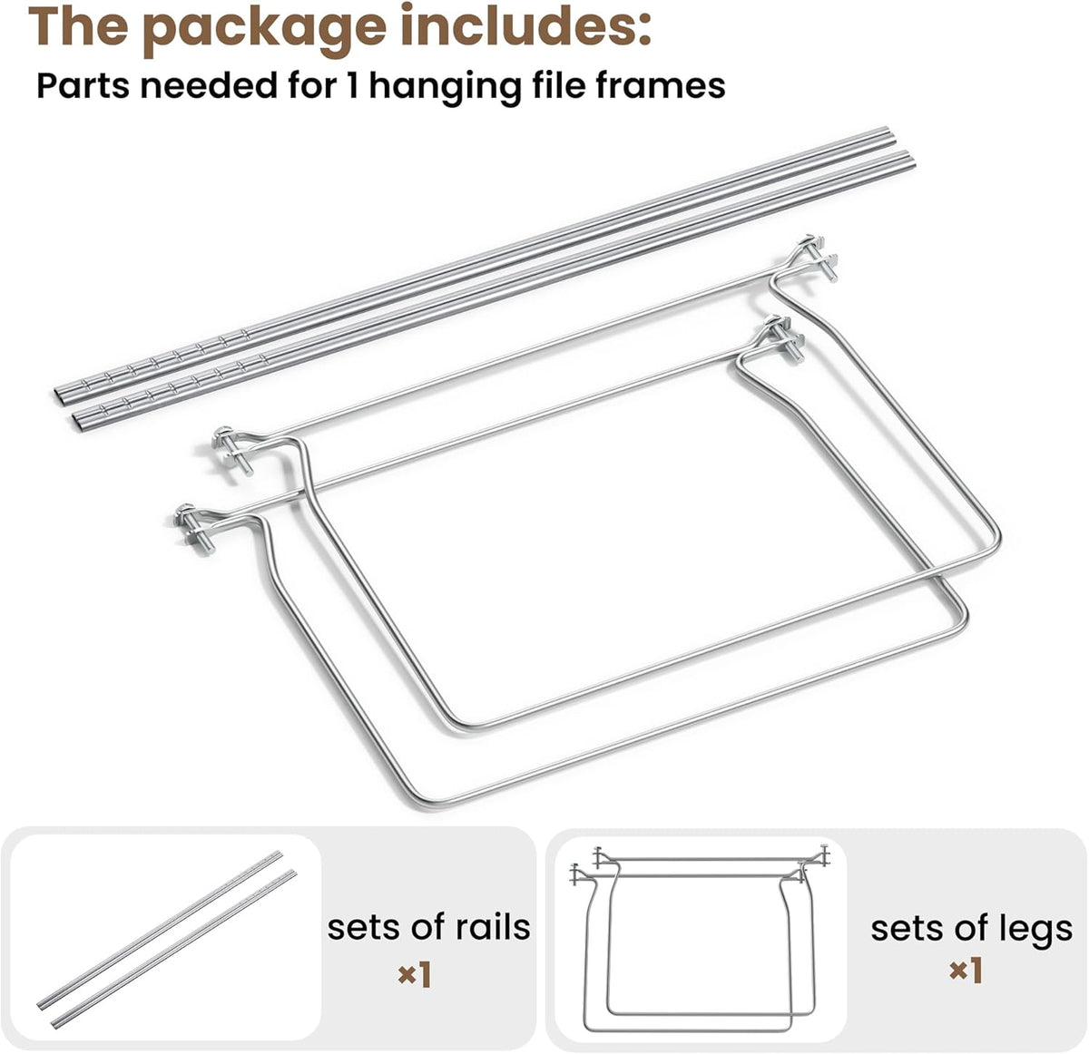 SUNEE Hanging File Folder Frame, Letter Size File Drawer Organizer for Desks, Adjustable File Cabinet Rails 13.5 to 17.5 Inches, Set of 1