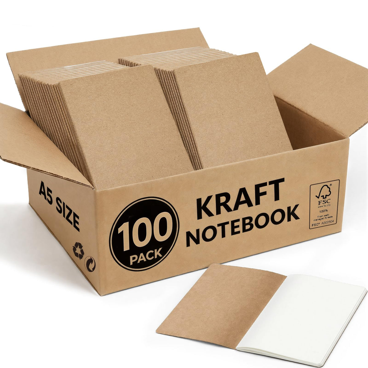 5 Pack Blank Kraft Notebooks A5, Unlined Composition Journals, 60 Pages