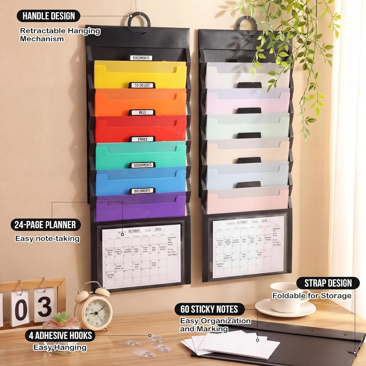 AmazingSpark 2 Set Organization Hanging File Folders for Wall Home Office