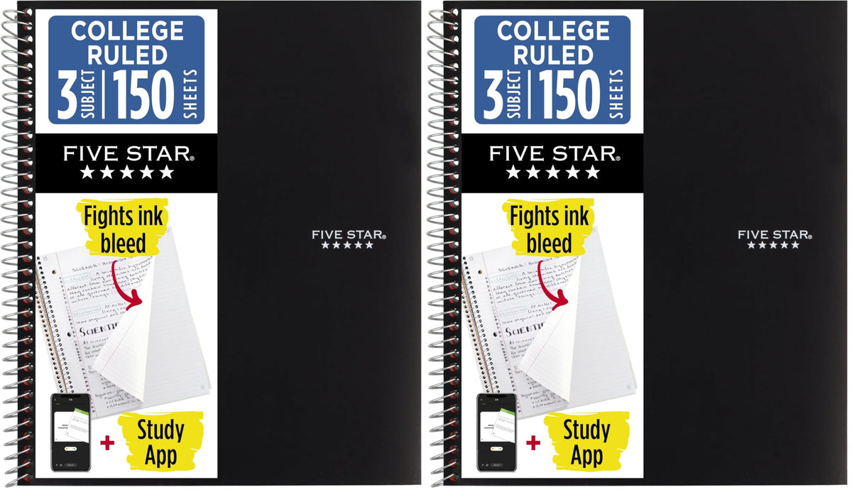 Five Star Spiral Notebook + Study App, 3 Subject, College Ruled Paper, 8.5" x 11", 150 Sheets, Blue (Color May Vary) (820003NH0)