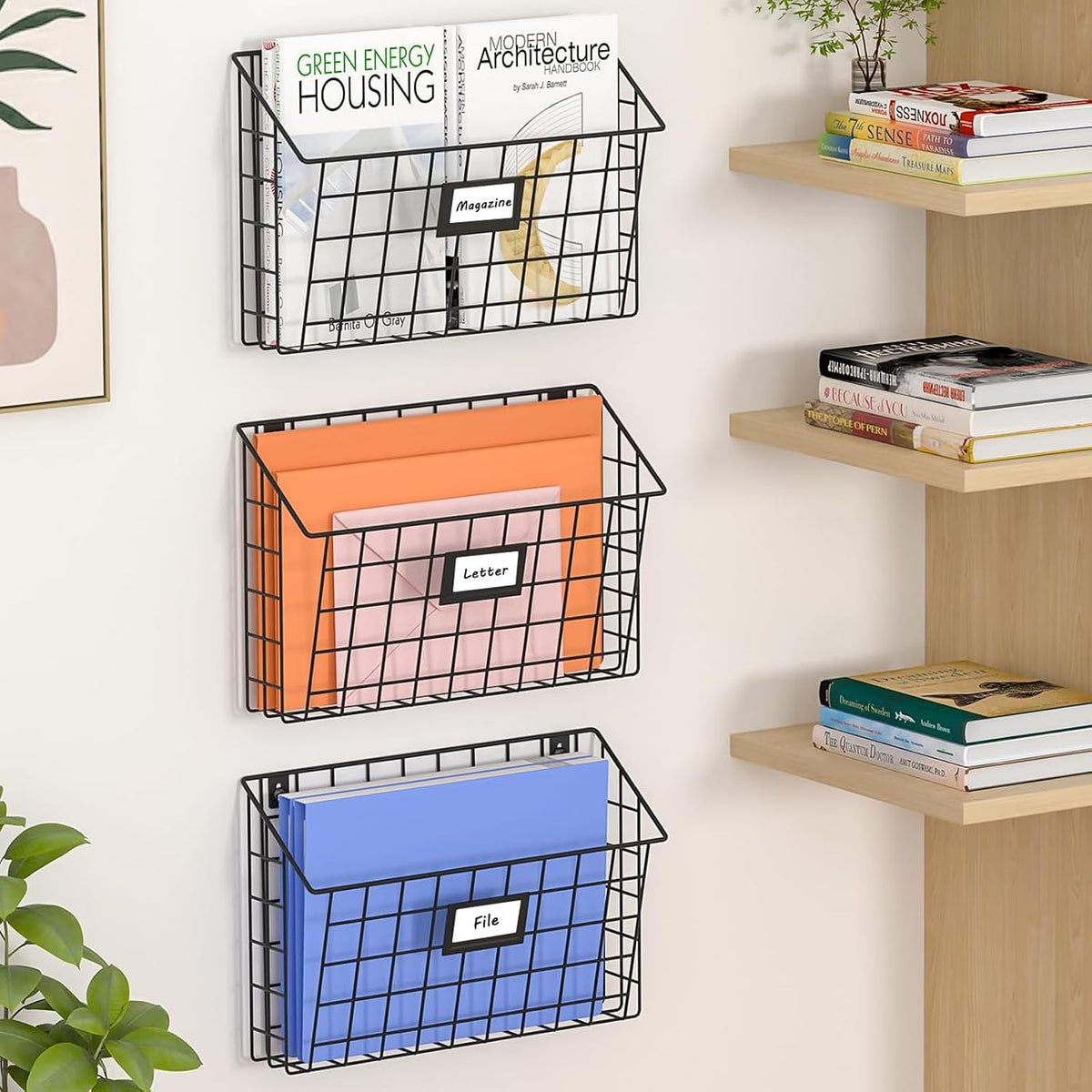 X-cosrack 3-Tier Detachable Hanging Wall Files, Wall Mounted Mail Basket