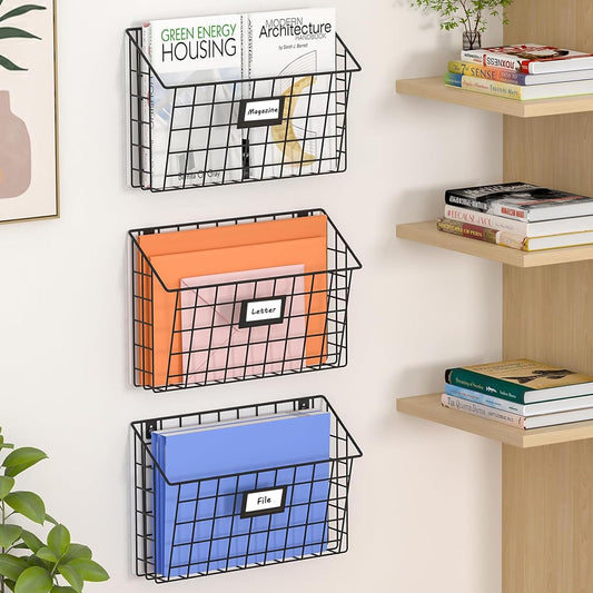X-cosrack 3-Tier Detachable Hanging Wall Files, Wall Mounted Mail Basket