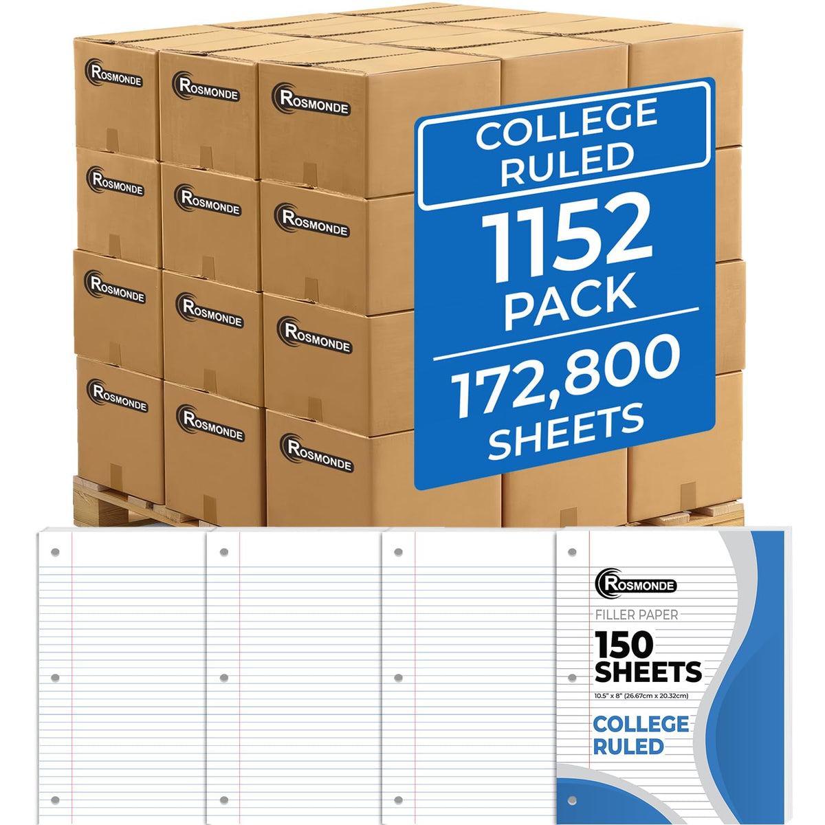 Rosmonde 900 Sheets Loose Leaf Paper, 6 Pack, College Ruled Filler Paper