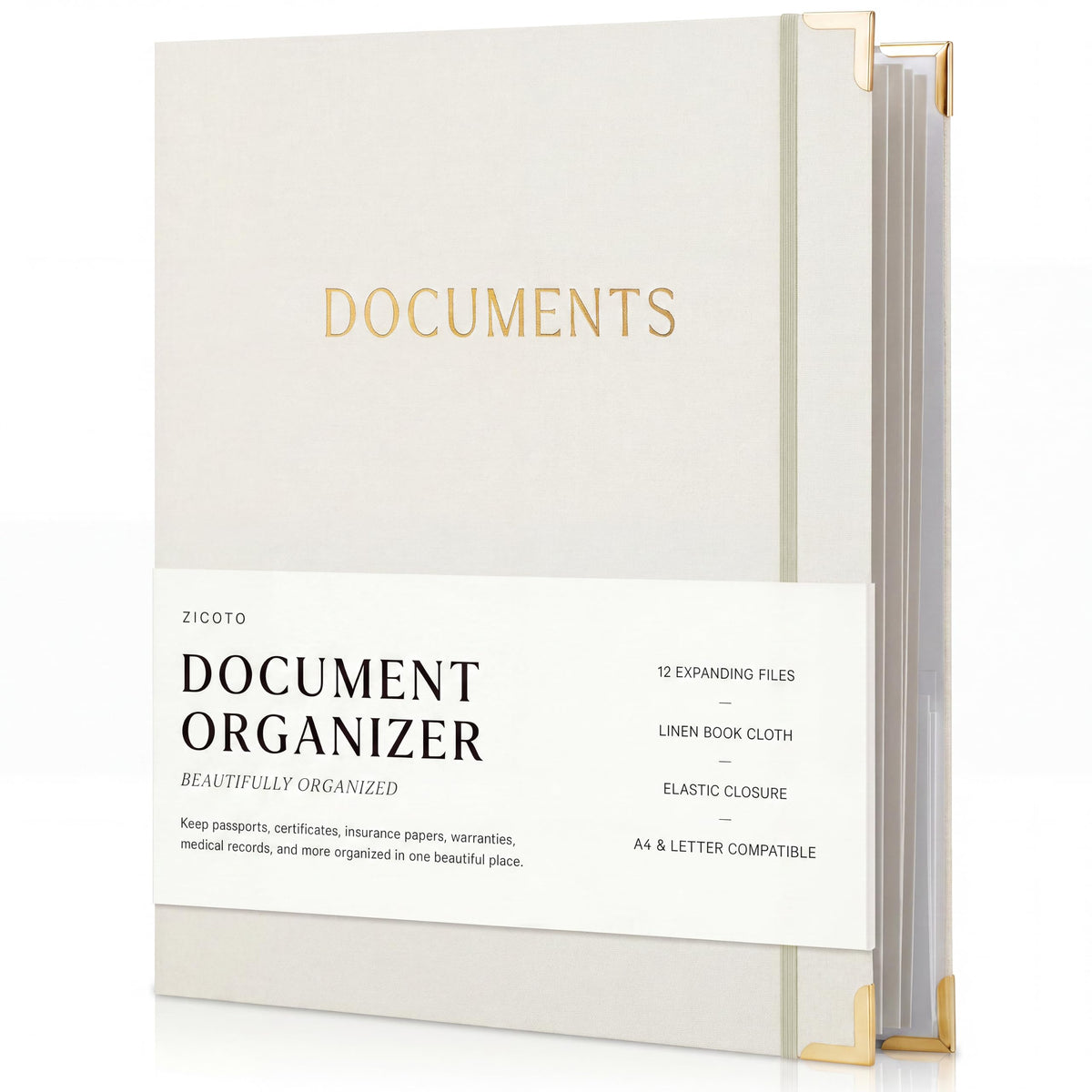 Important Document Organizer Set with Folders - Complete Linen Ring Binder