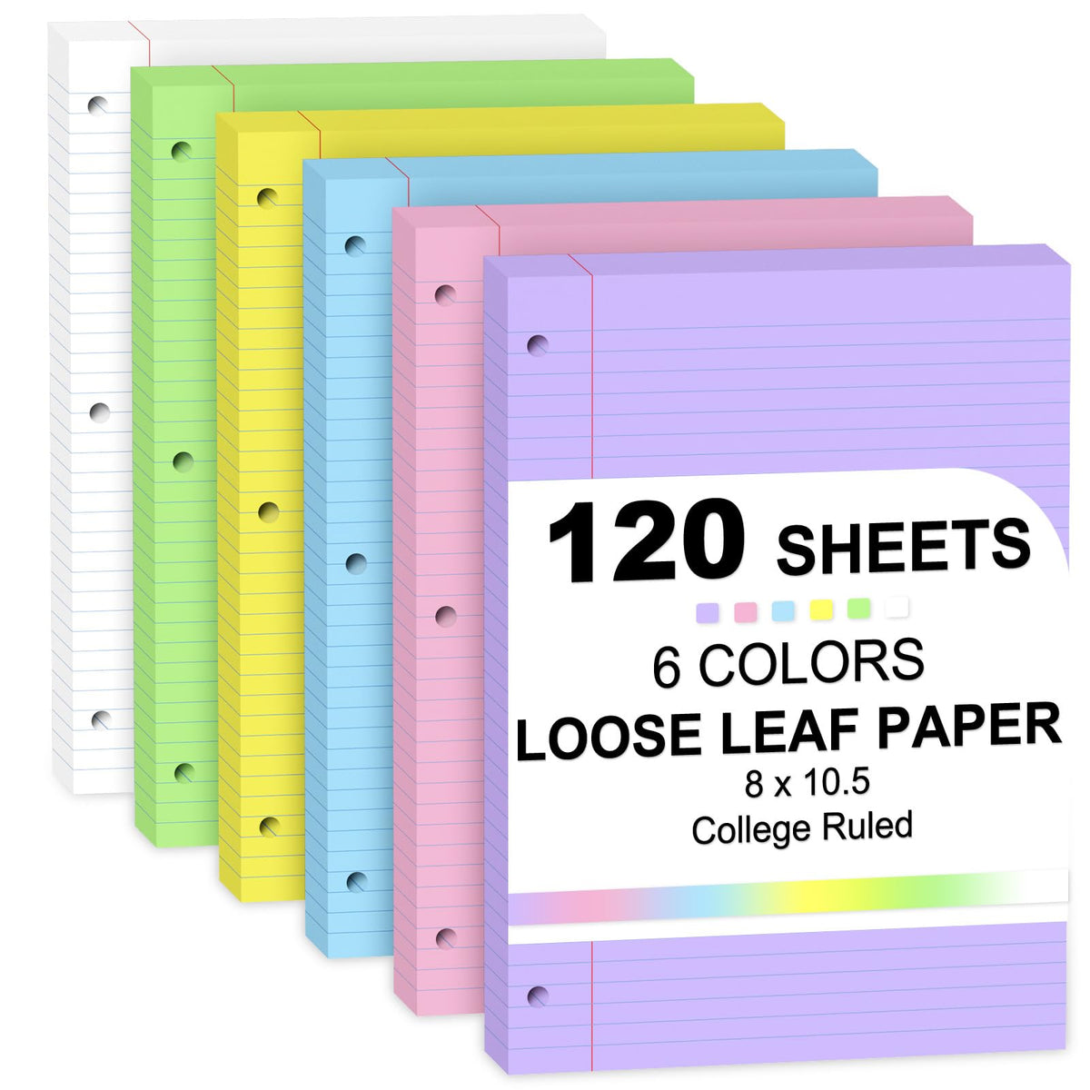 Loose Leaf Paper 120 Sheets Pink Paper 8x10.5 College Ruled Notebook Paper