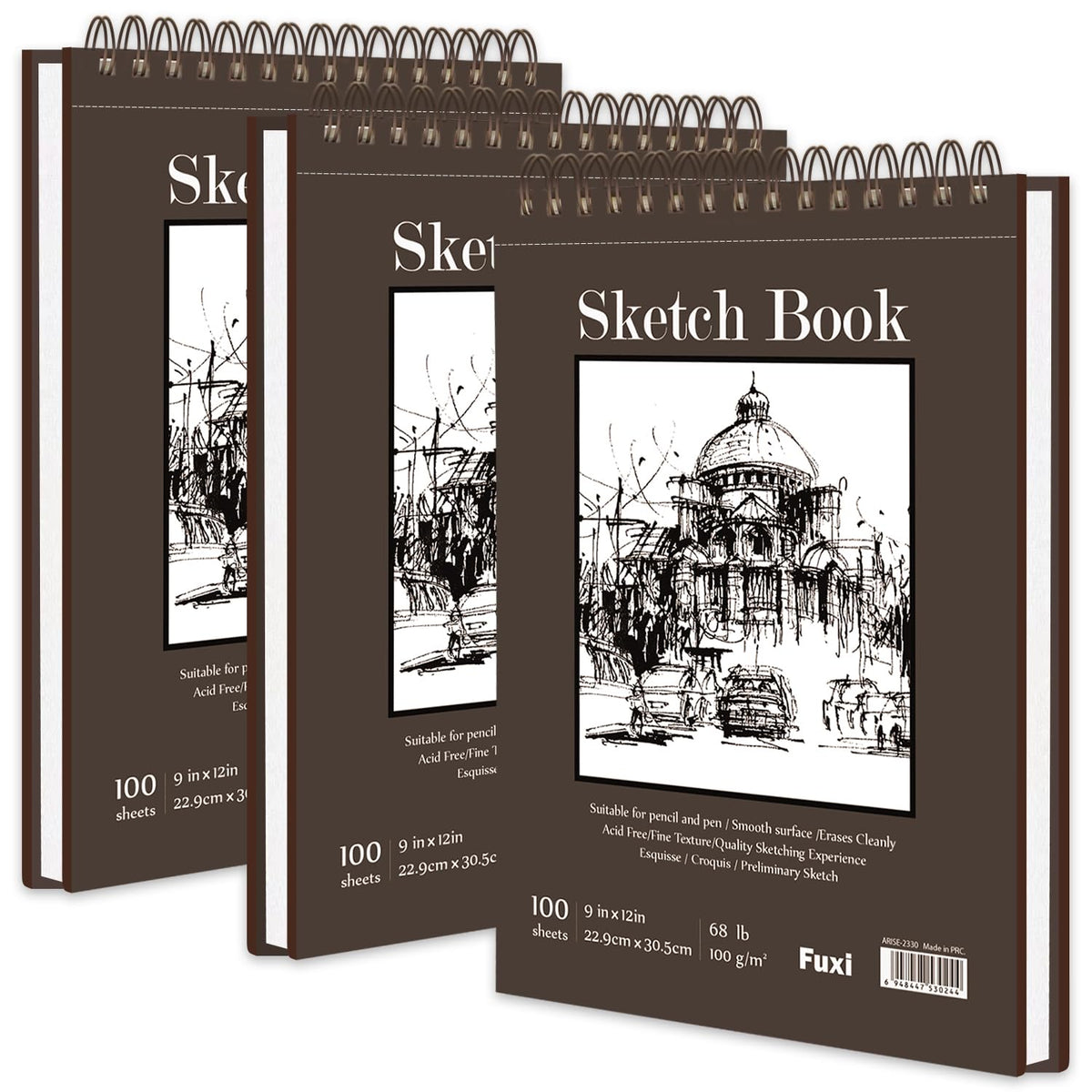 Fuxi 9" x 12" Sketch Book_Top Spiral Bound Sketchbook_100Sheets 68lb/100gsm