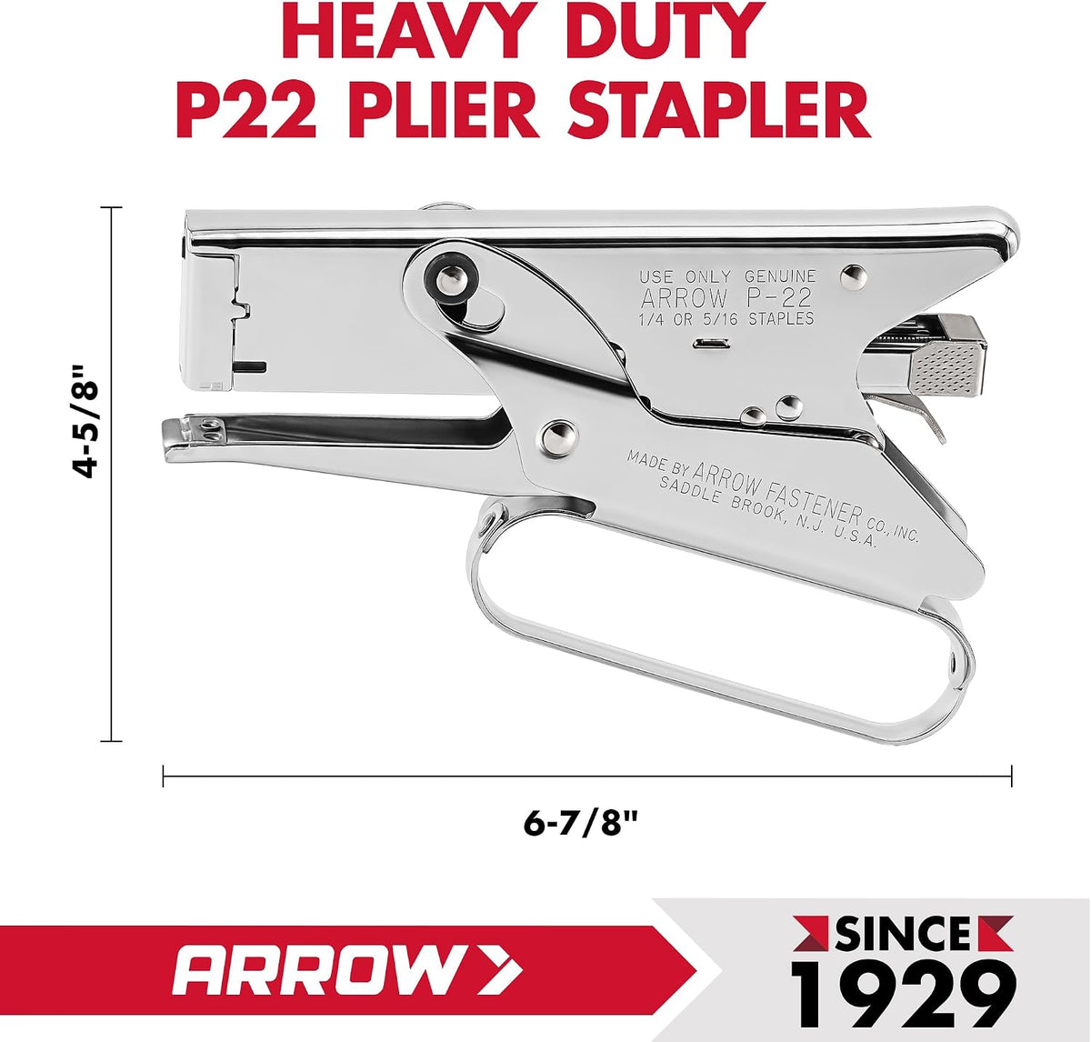 Arrow Fastener P22 Heavy Duty Handheld Plier Stapler for Crafts, Office, and Insulation, Uses 1/4-Inch and 5/16-Inch Staples
