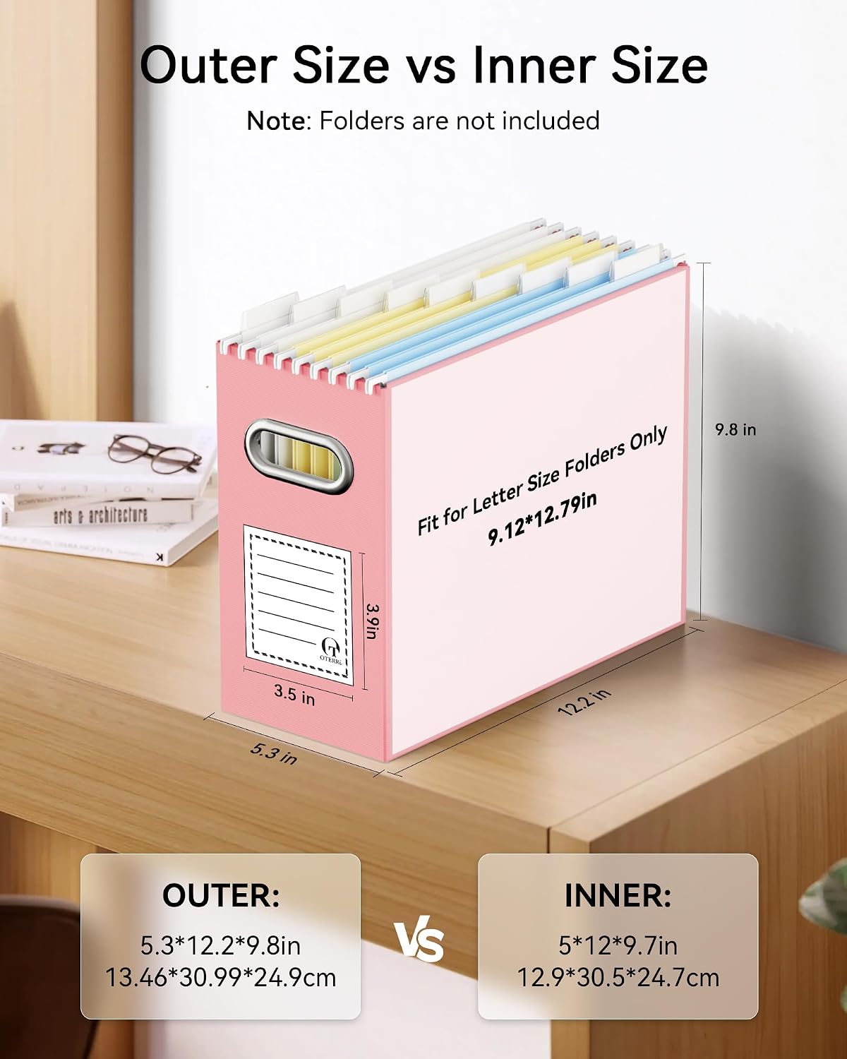 Oterri Portable Collapsible Cardboard File Box with Handle for Letter-Size