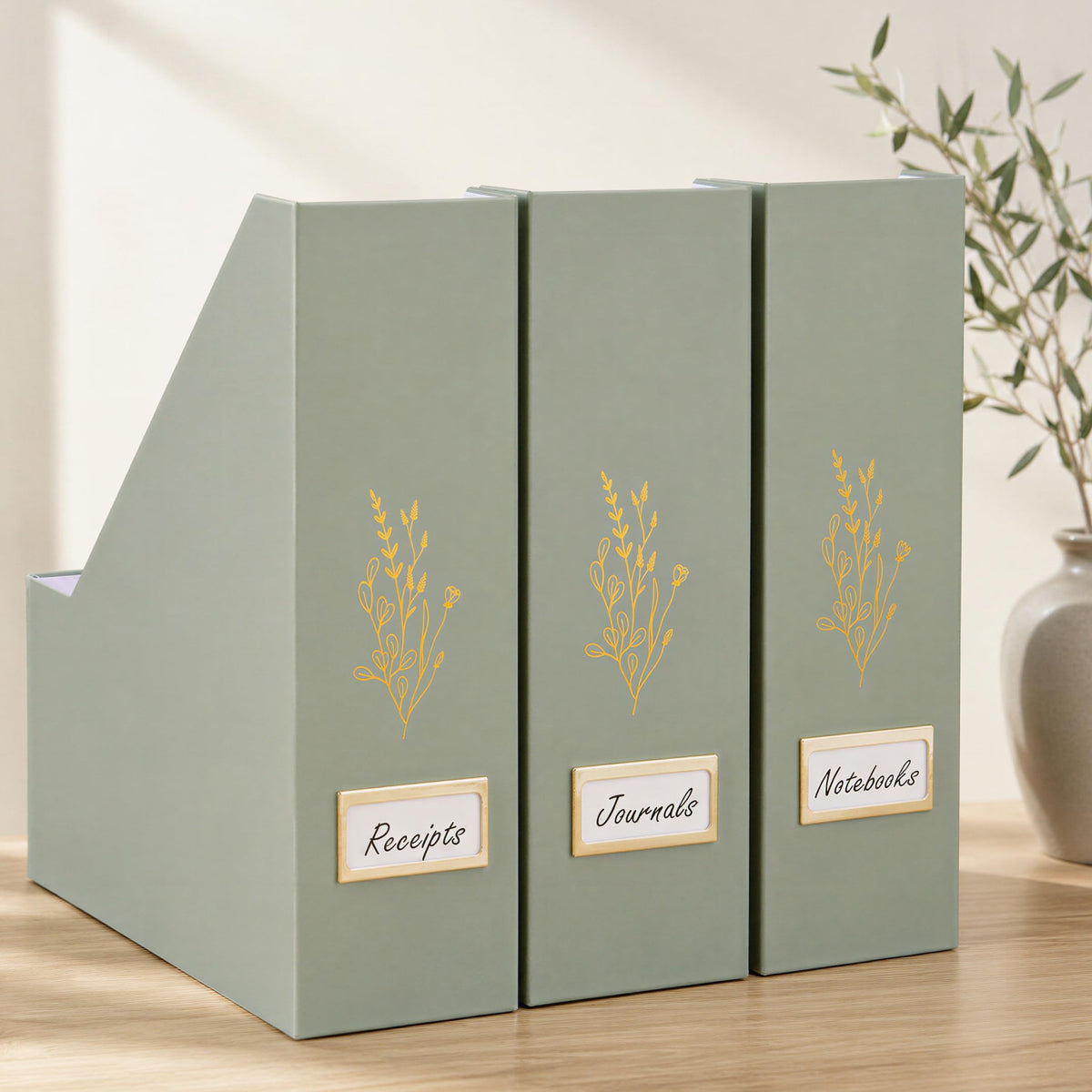 Beautiful Magazine Holder Set of 3 - Sturdy File Holder for Desk or Shelves