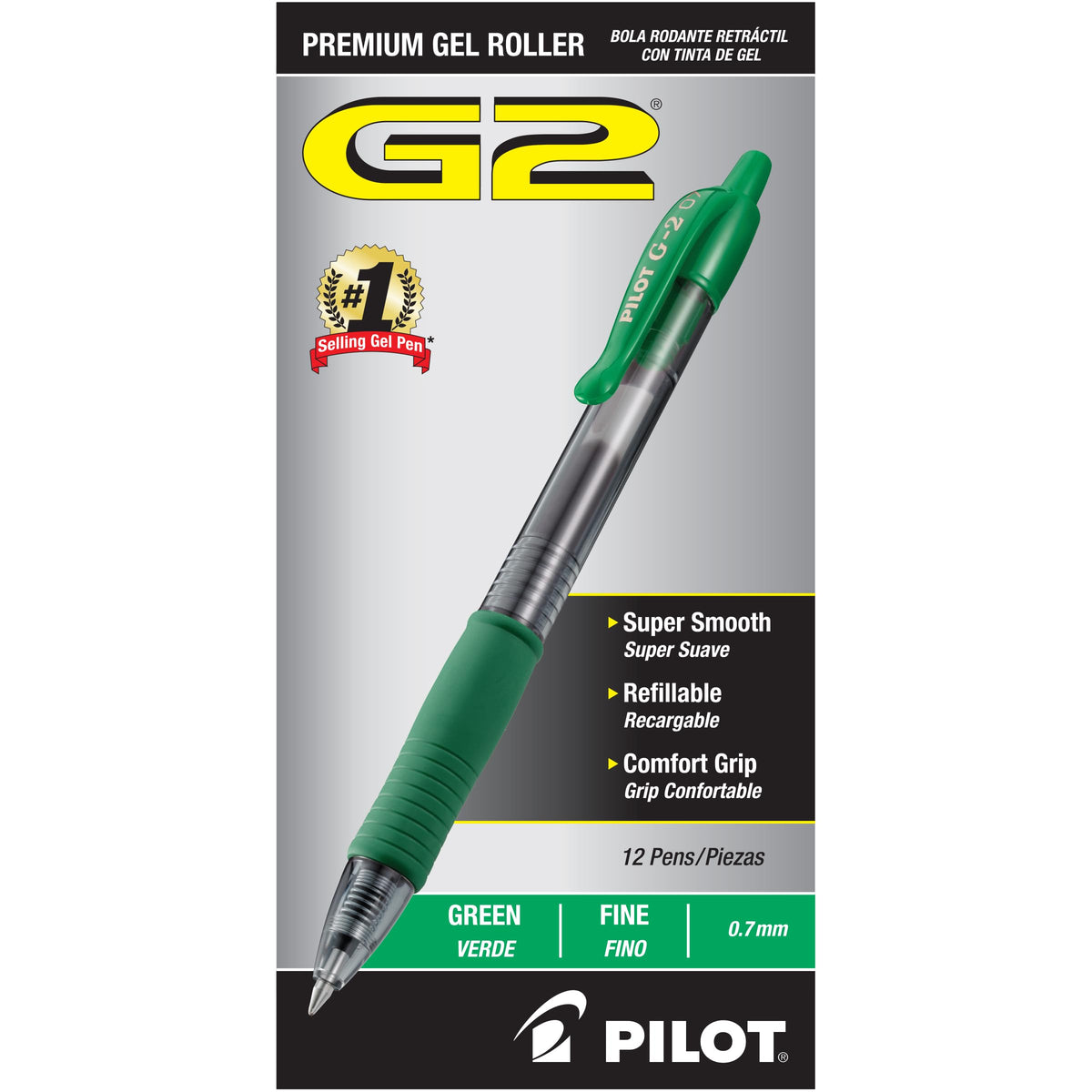 PILOT G2 Premium Rolling Ball Gel Pens, Fine Point, Black Ink, 12 Count